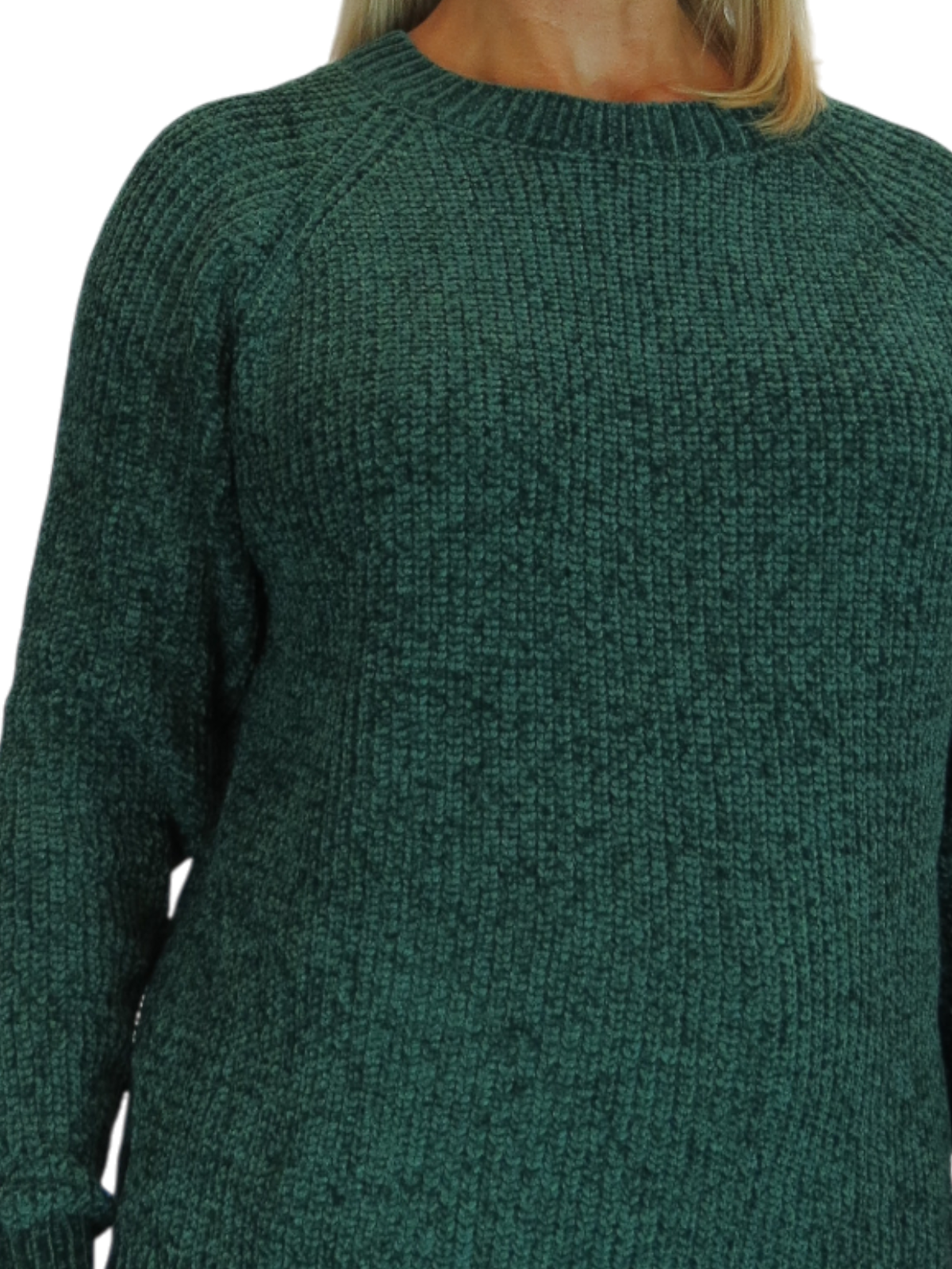 Long Sleeve Chenille Crew Neck Jumper Bottle Green