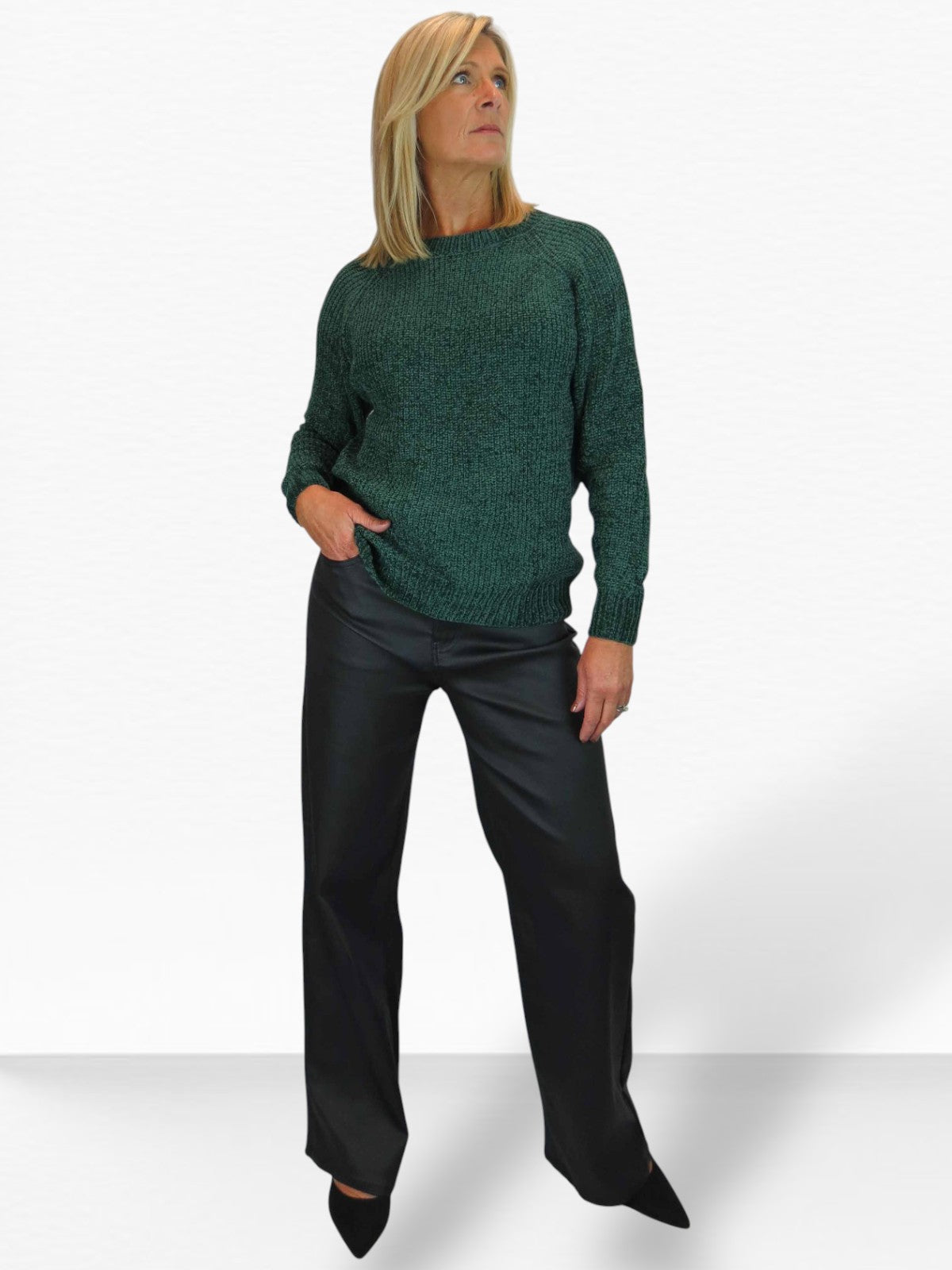 Long Sleeve Chenille Crew Neck Jumper Bottle Green
