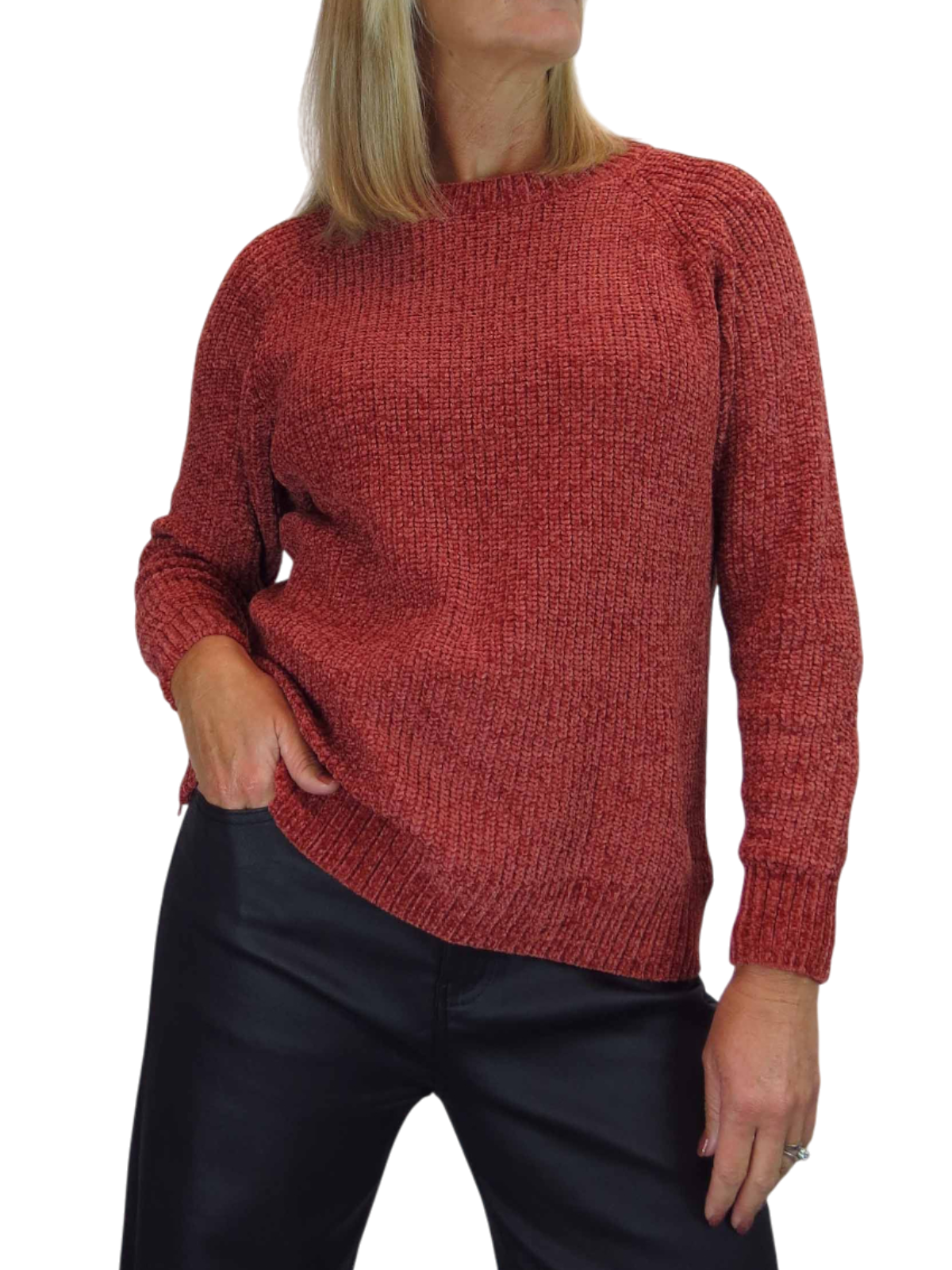 Long Sleeve Chenille Crew Neck Jumper Rust
