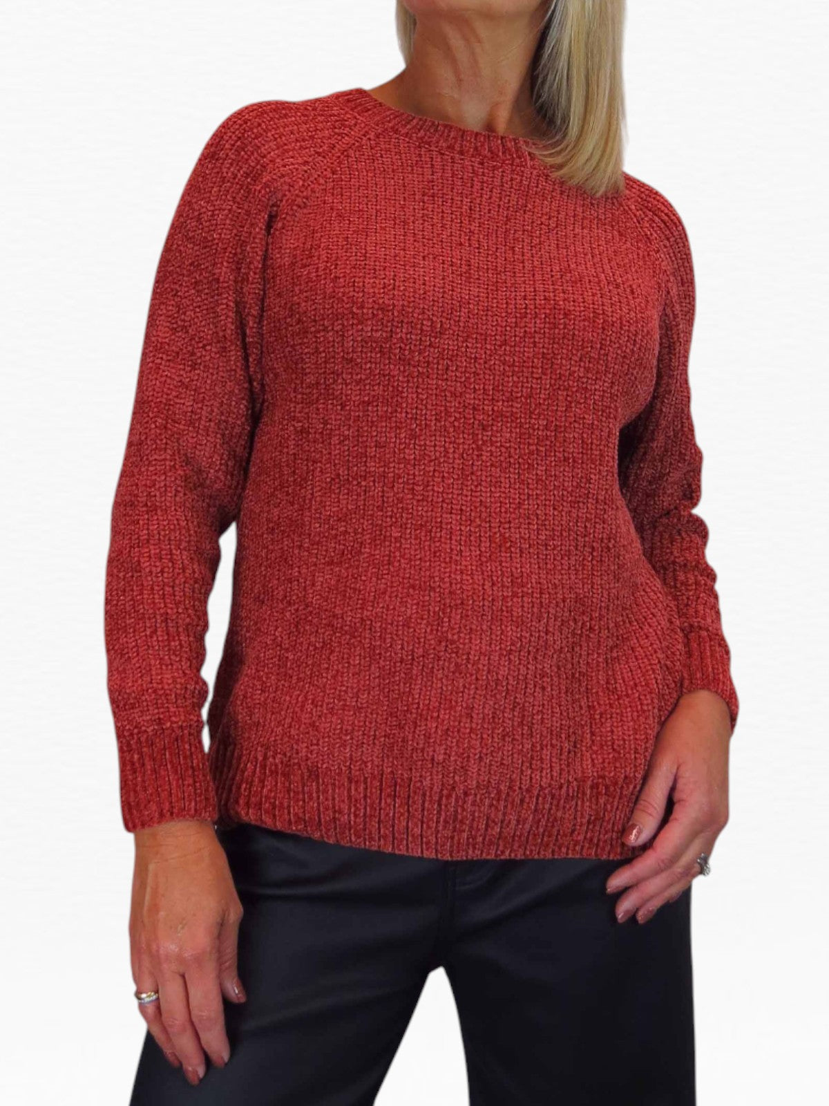 Long Sleeve Chenille Crew Neck Jumper Rust