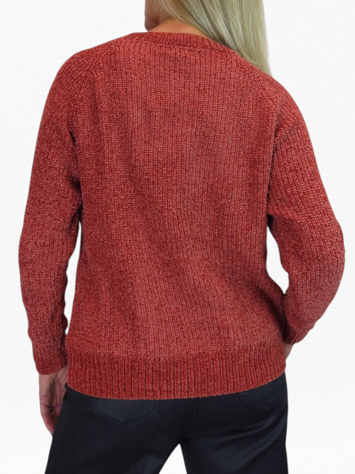 Long Sleeve Chenille Crew Neck Jumper Rust