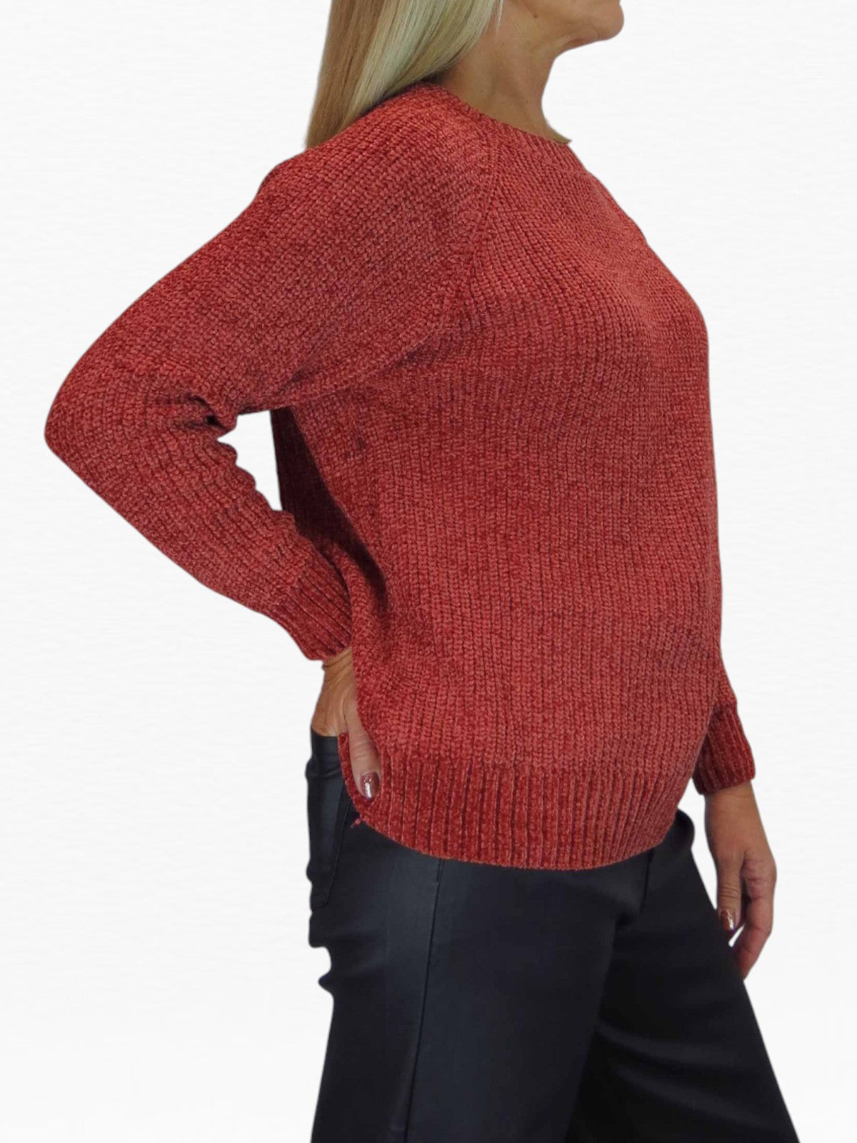 Long Sleeve Chenille Crew Neck Jumper Rust
