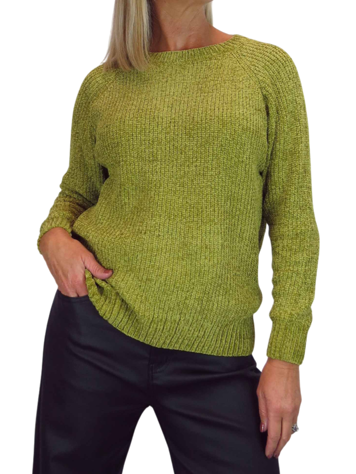 Long Sleeve Chenille Crew Neck Jumper Lime Green