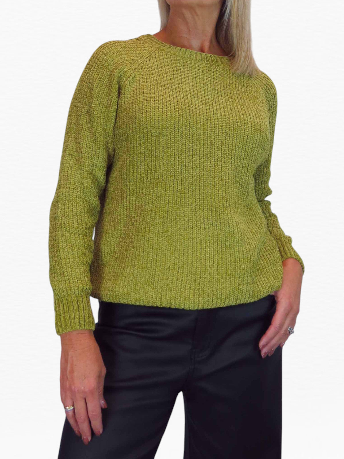 Long Sleeve Chenille Crew Neck Jumper Lime Green