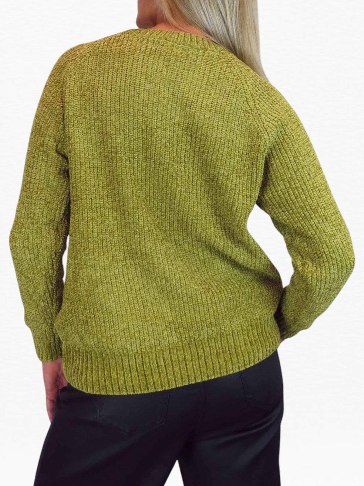 Long Sleeve Chenille Crew Neck Jumper Lime Green