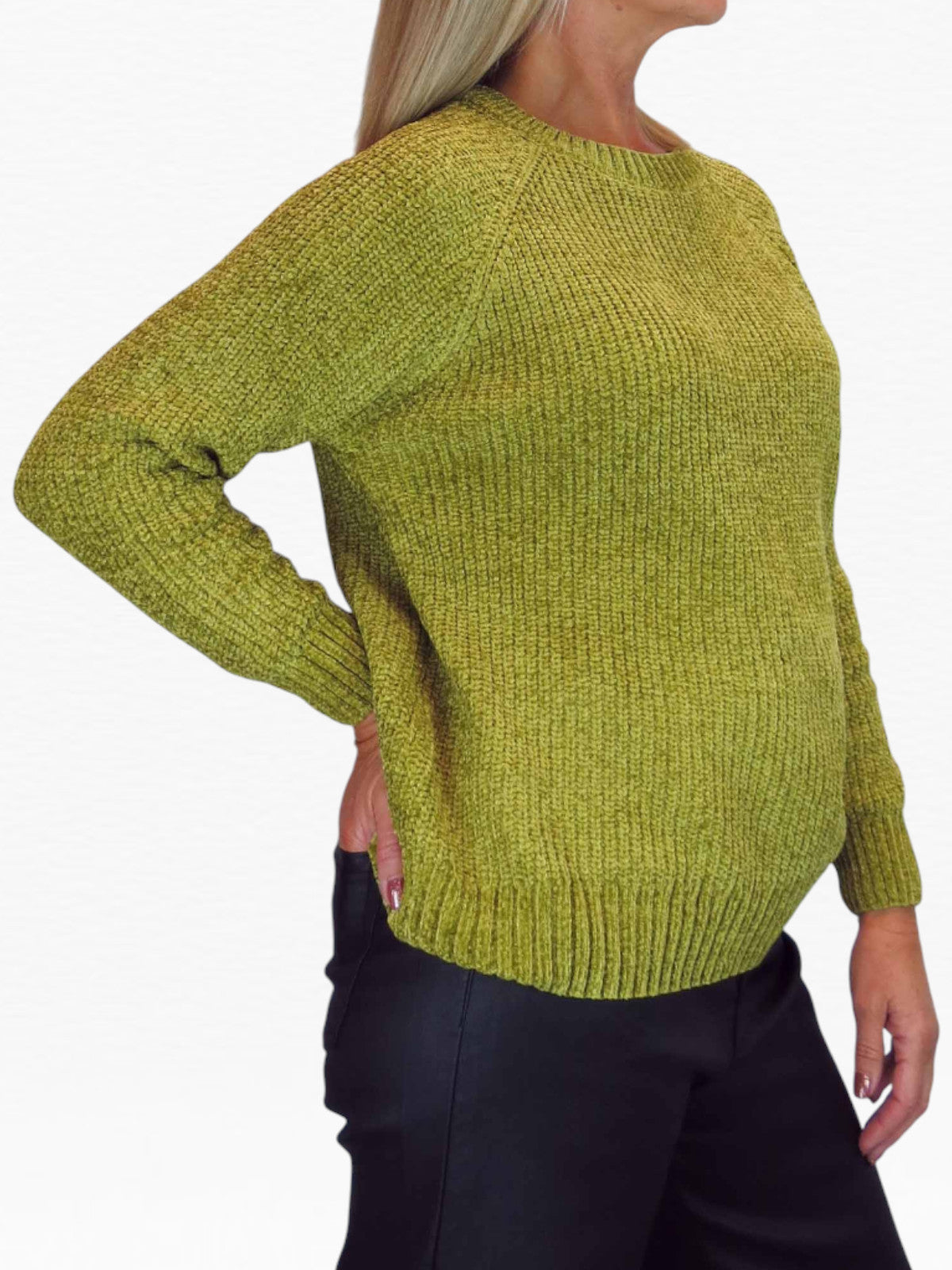 Long Sleeve Chenille Crew Neck Jumper Lime Green