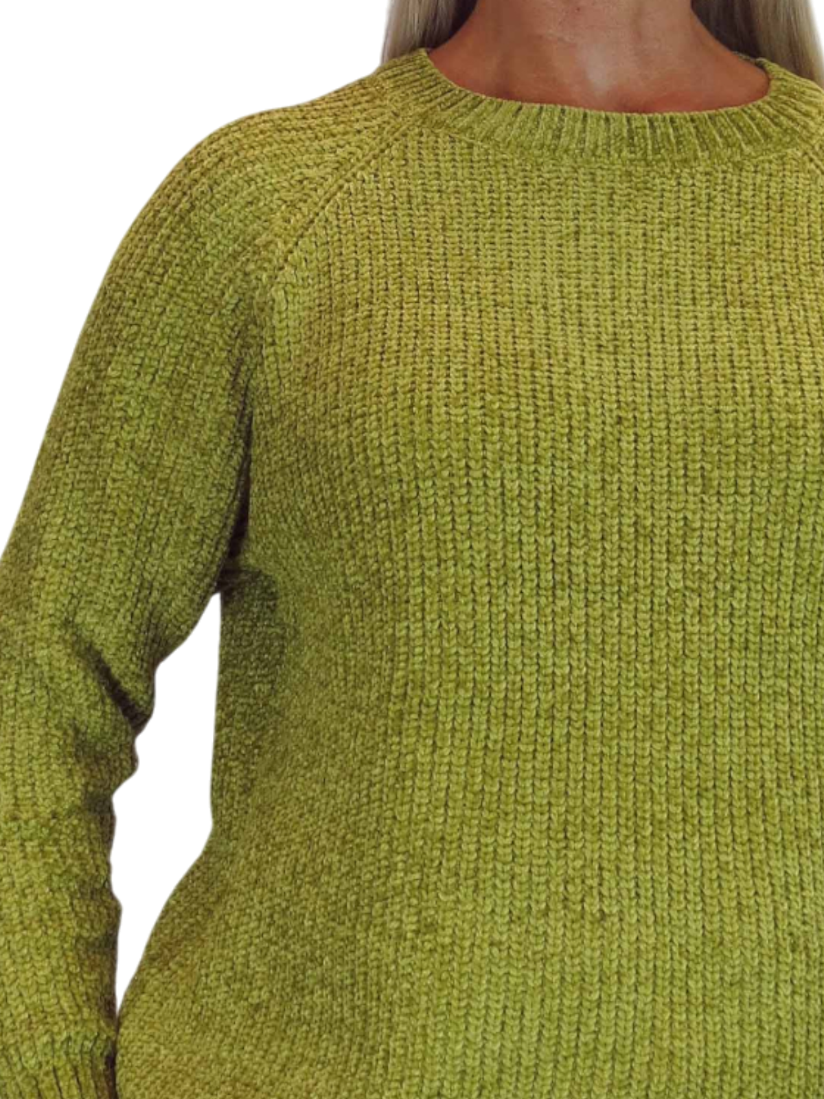 Long Sleeve Chenille Crew Neck Jumper Lime Green