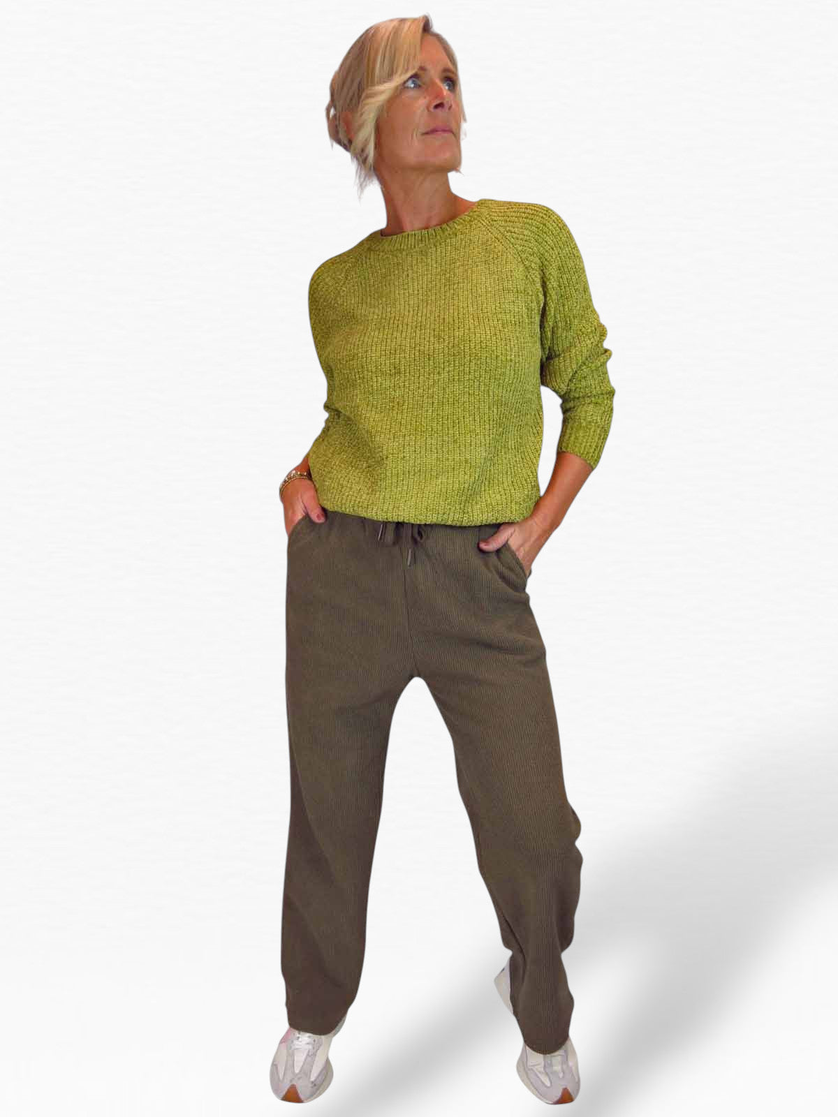Long Sleeve Chenille Crew Neck Jumper Lime Green