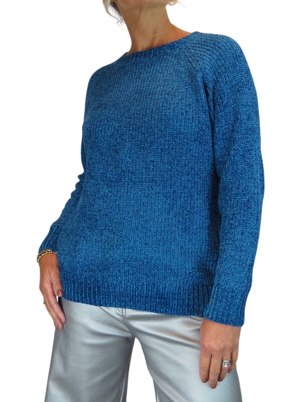 Long Sleeve Chenille Crew Neck Jumper Blue