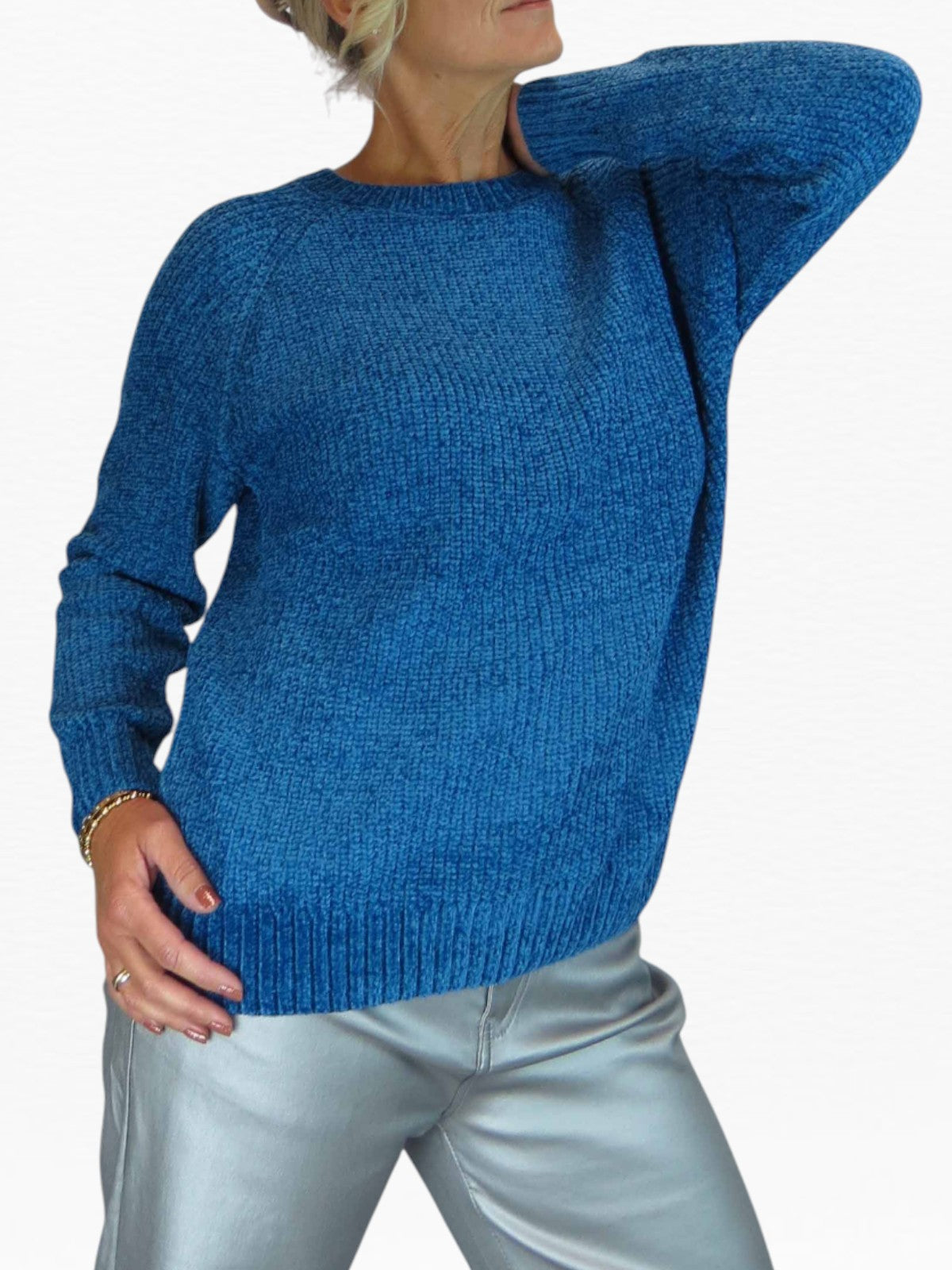 Long Sleeve Chenille Crew Neck Jumper Blue
