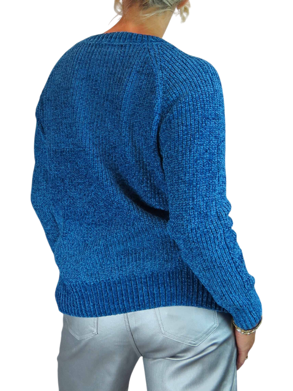 Long Sleeve Chenille Crew Neck Jumper Blue