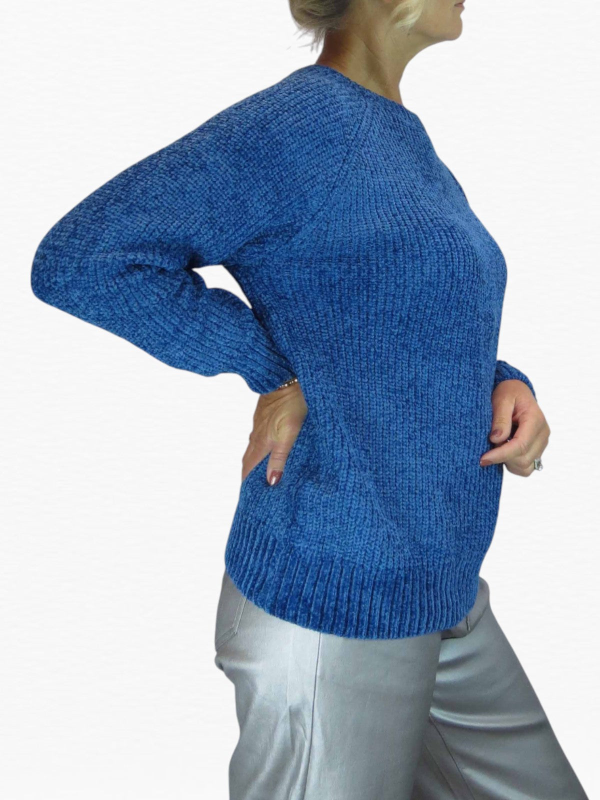 Long Sleeve Chenille Crew Neck Jumper Blue