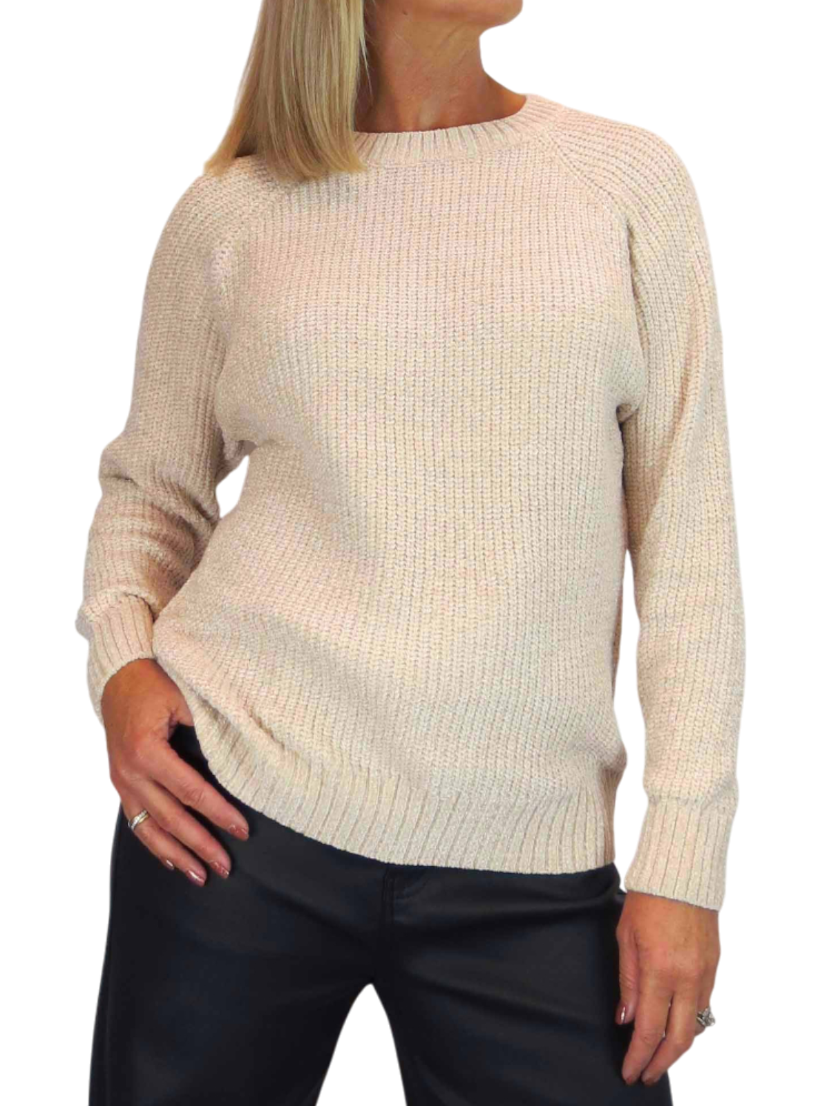 Long Sleeve Chenille Crew Neck Jumper Beige