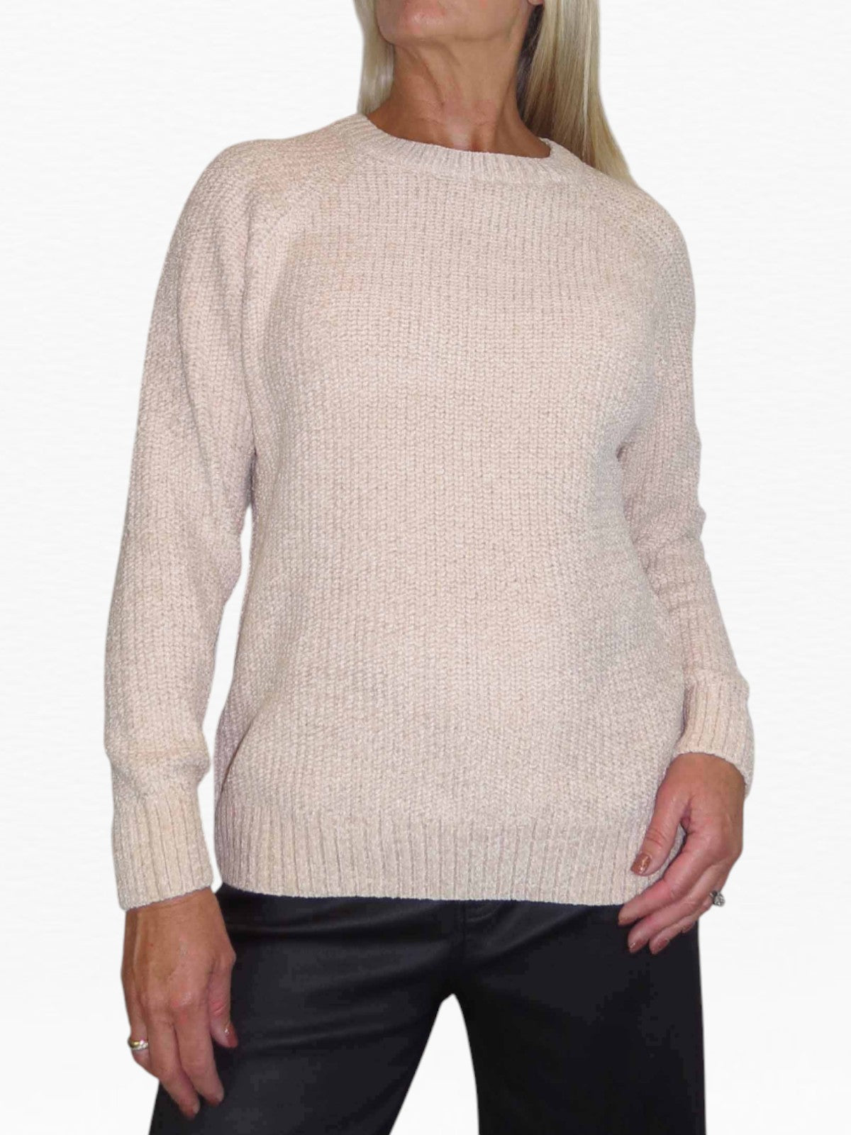 Long Sleeve Chenille Crew Neck Jumper Beige