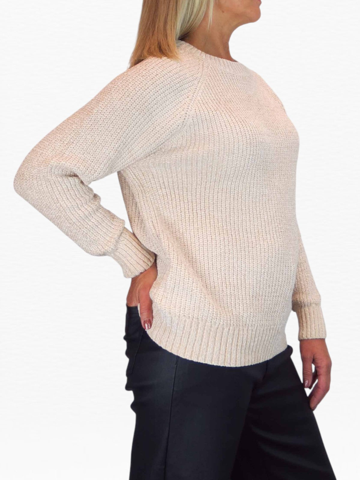 Long Sleeve Chenille Crew Neck Jumper Beige