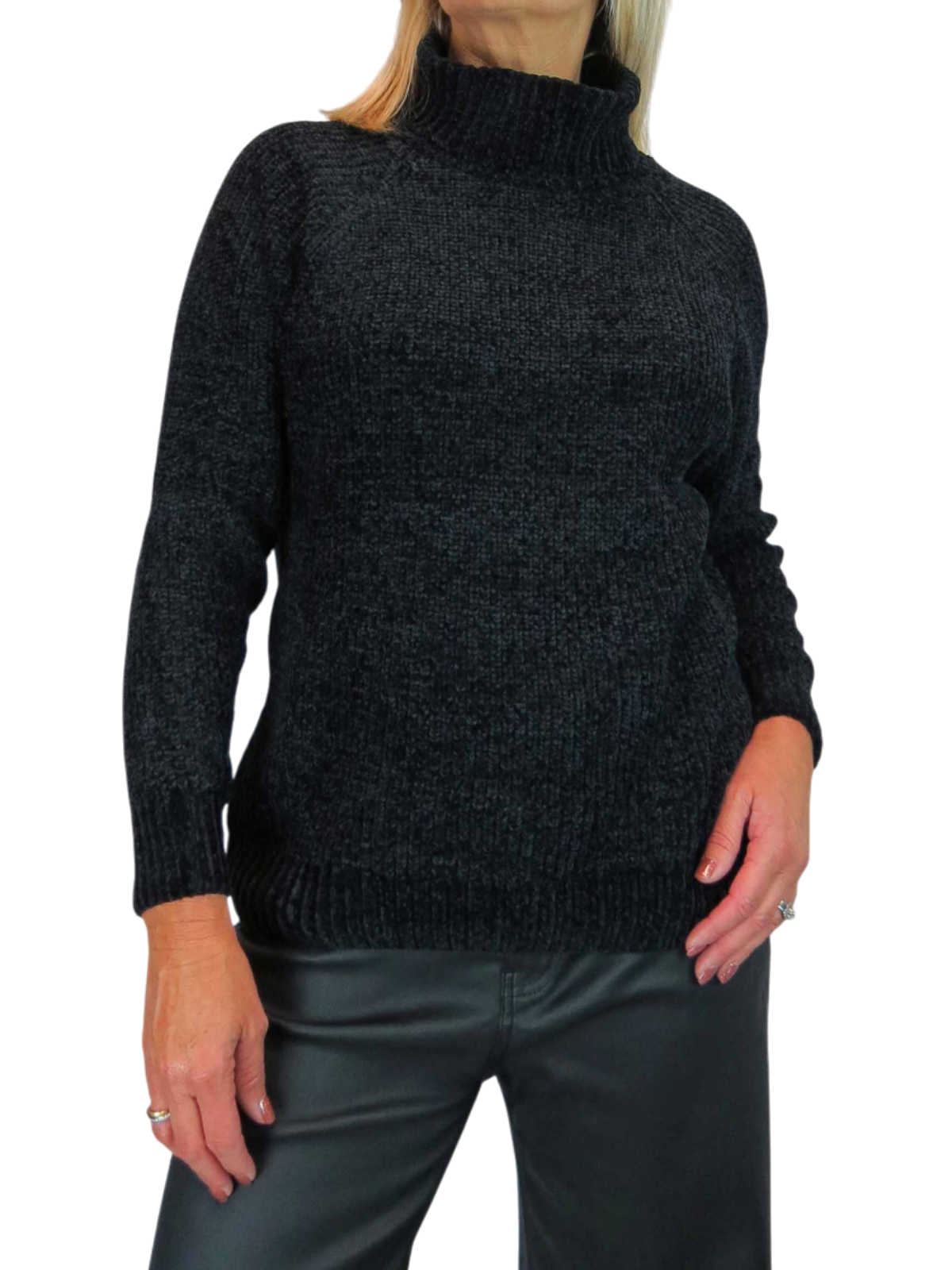 Long Sleeve Chenille Roll Neck Jumper Black