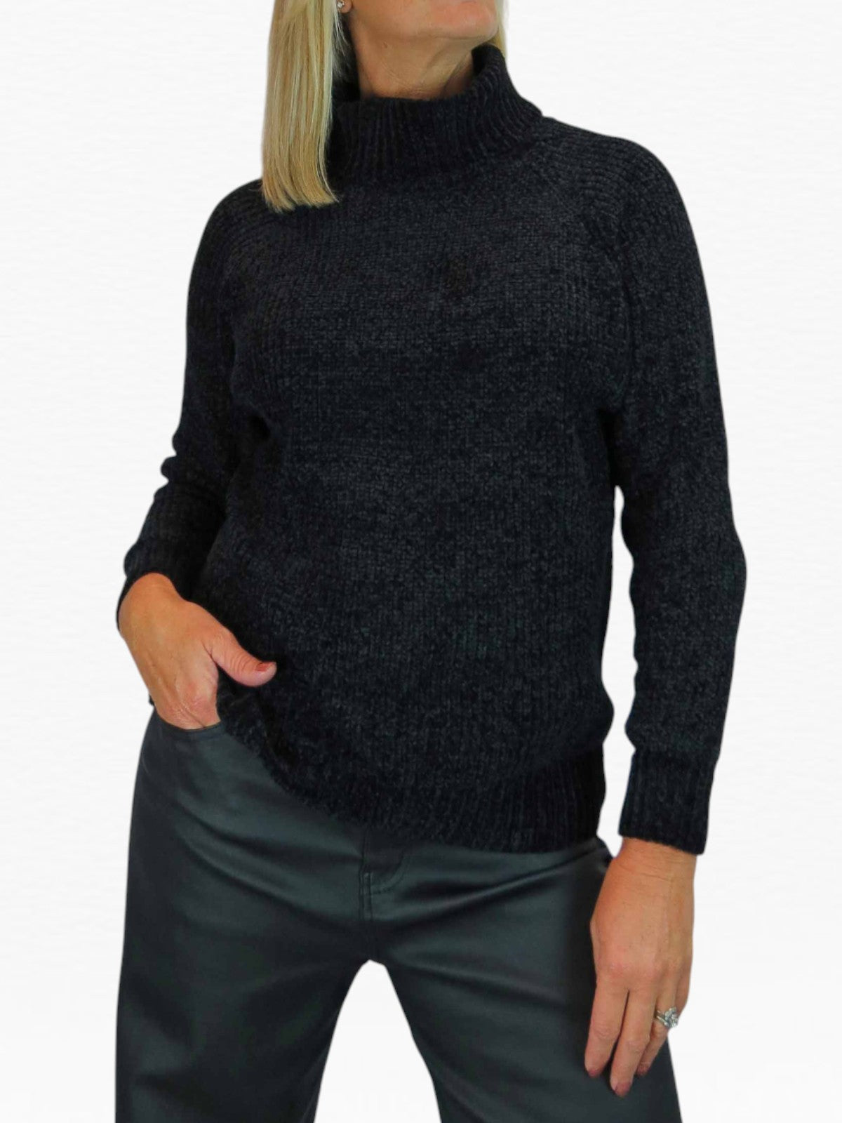 Long Sleeve Chenille Roll Neck Jumper Black