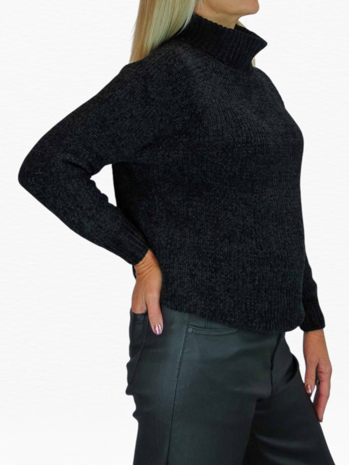 Long Sleeve Chenille Roll Neck Jumper Black
