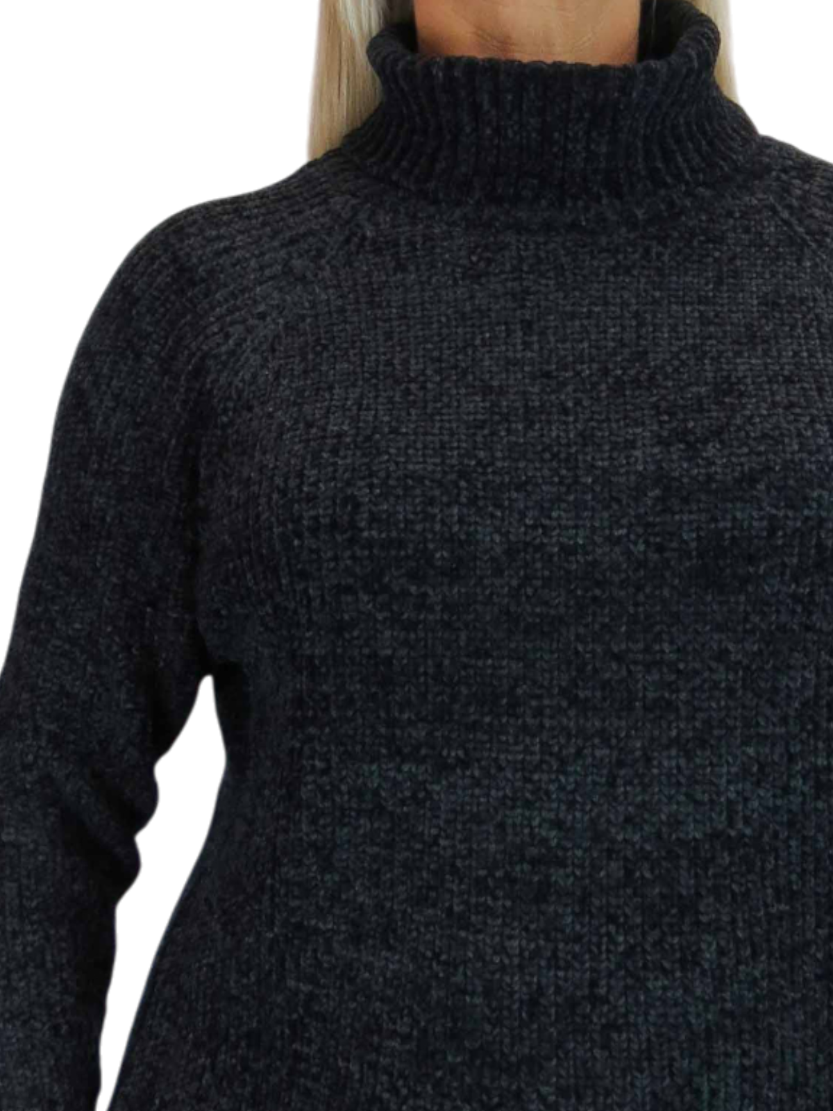 Long Sleeve Chenille Roll Neck Jumper Black