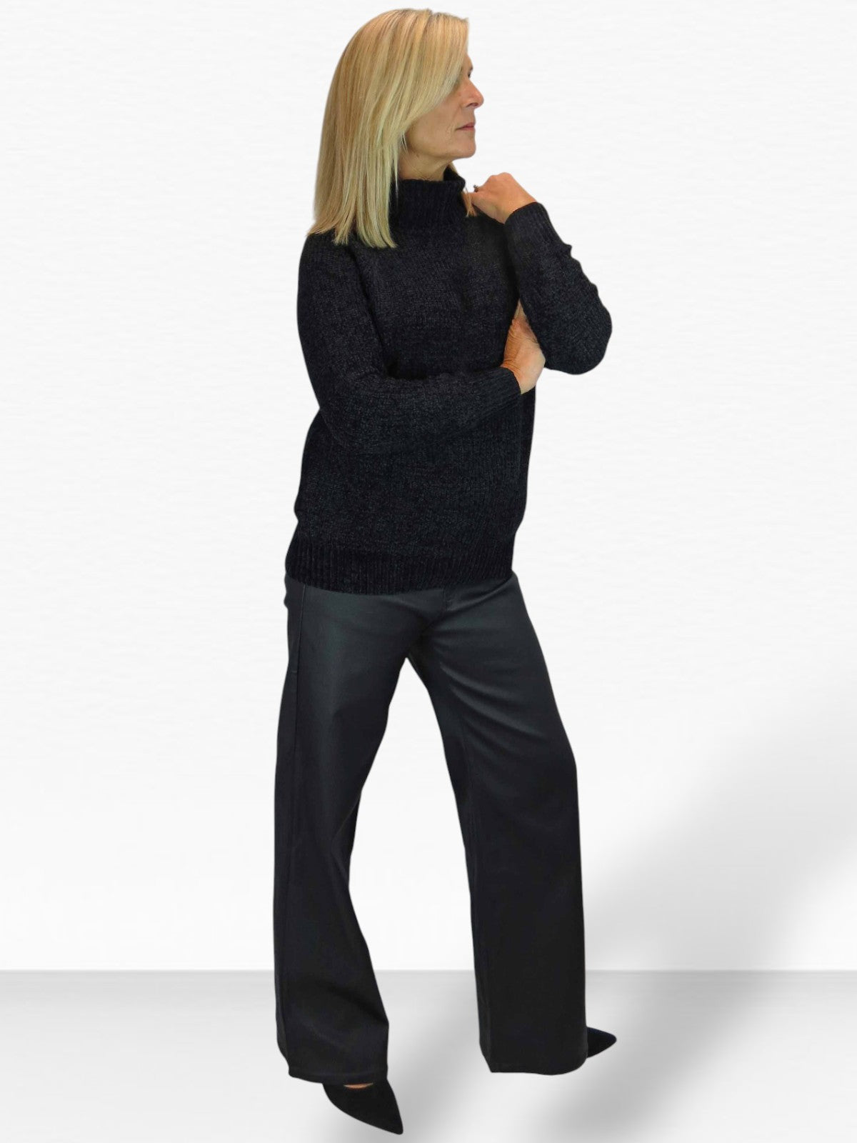 Long Sleeve Chenille Roll Neck Jumper Black