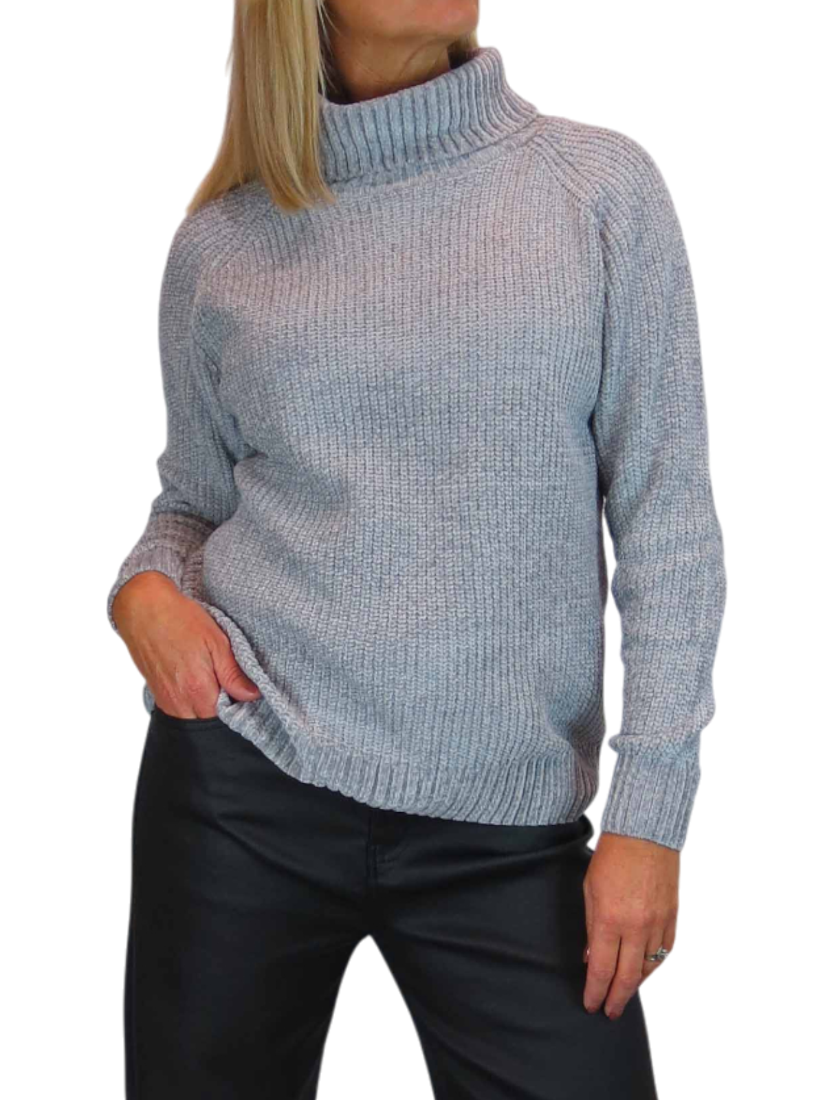 Long Sleeve Chenille Roll Neck Jumper Grey