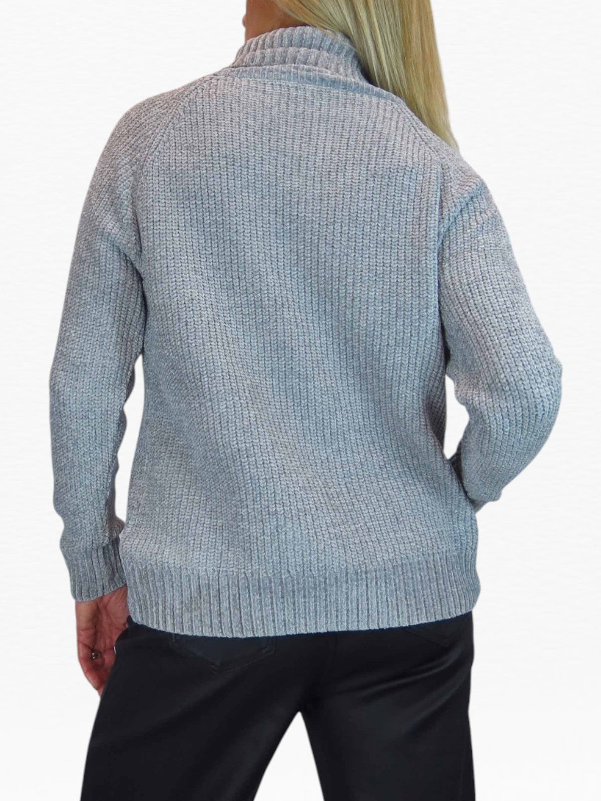 Long Sleeve Chenille Roll Neck Jumper Grey