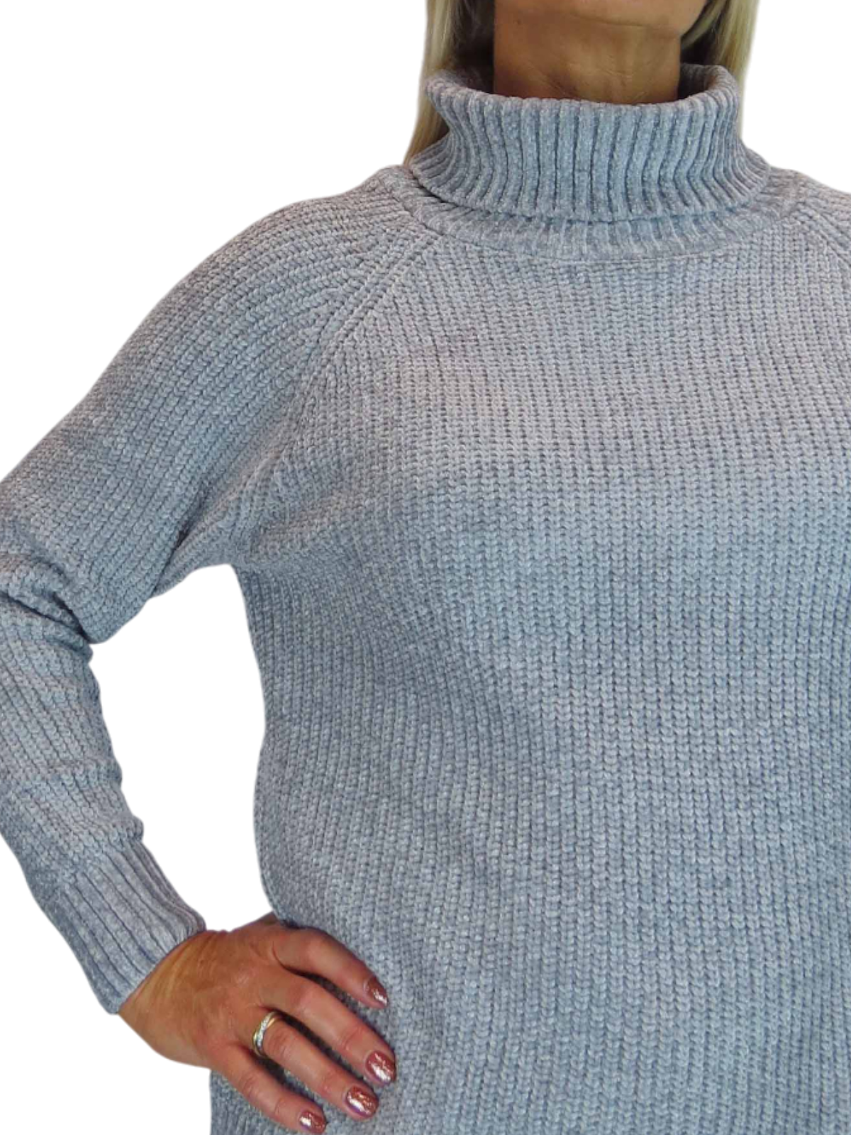 Long Sleeve Chenille Roll Neck Jumper Grey