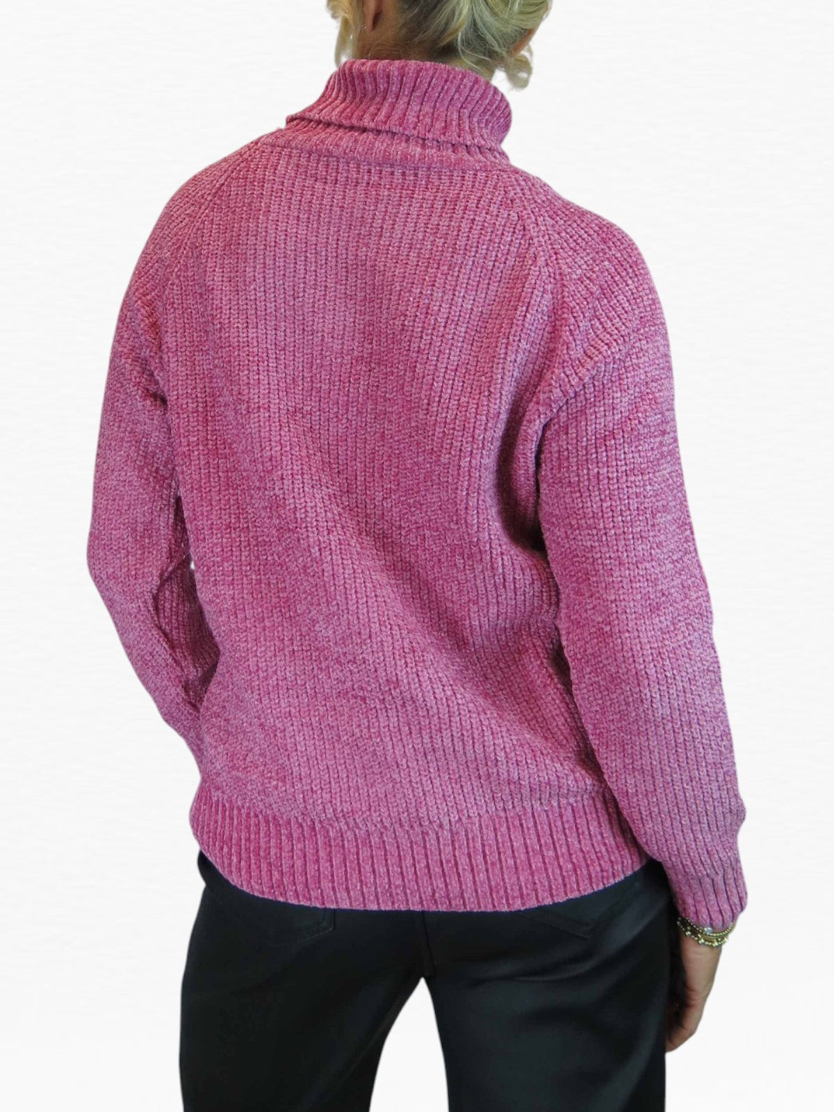 Long Sleeve Chenille Roll Neck Jumper Pink