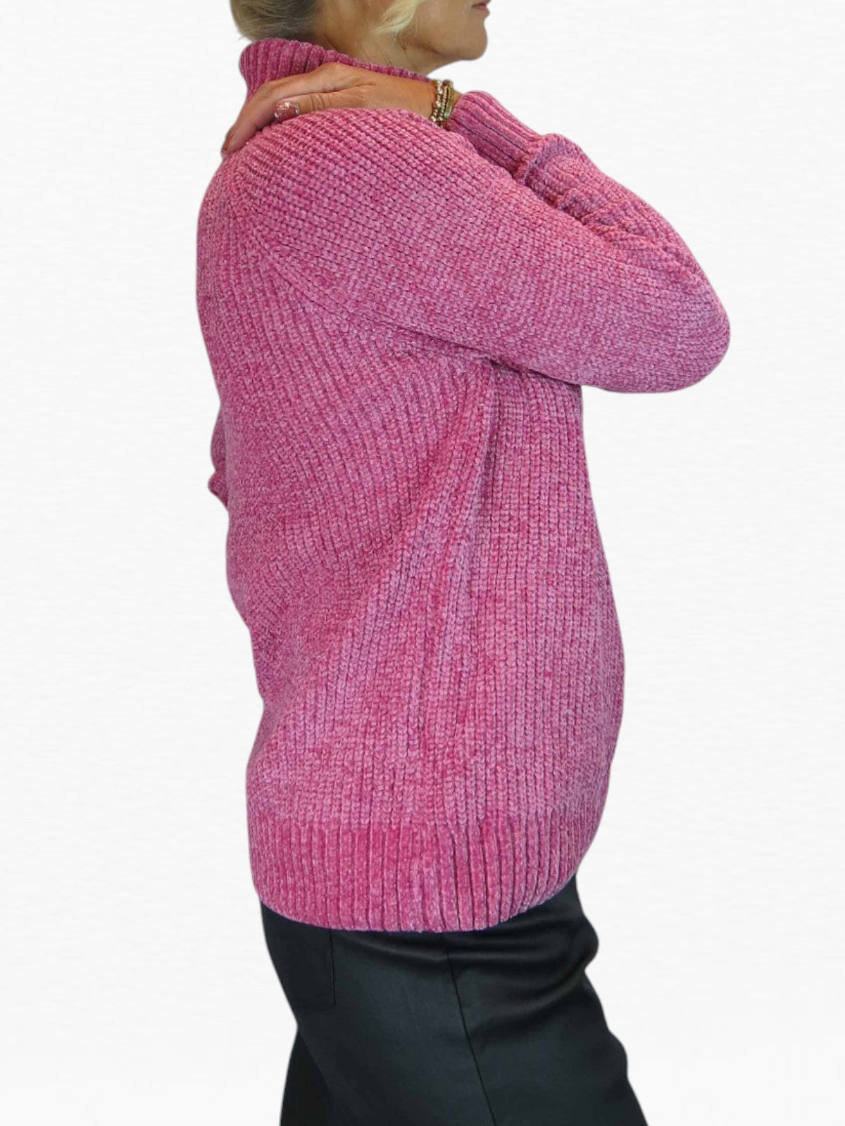 Long Sleeve Chenille Roll Neck Jumper Pink