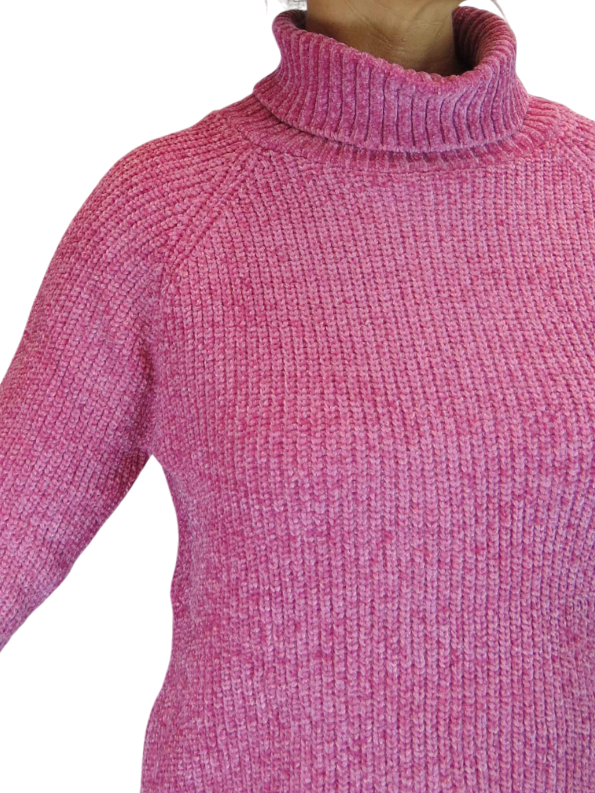 Long Sleeve Chenille Roll Neck Jumper Pink