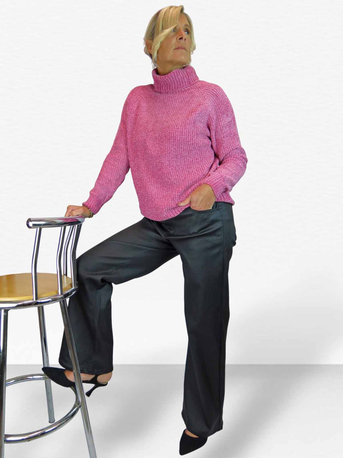 Long Sleeve Chenille Roll Neck Jumper Pink