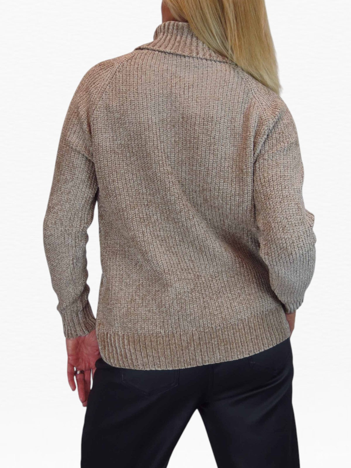 Long Sleeve Chenille Roll Neck Jumper Tan