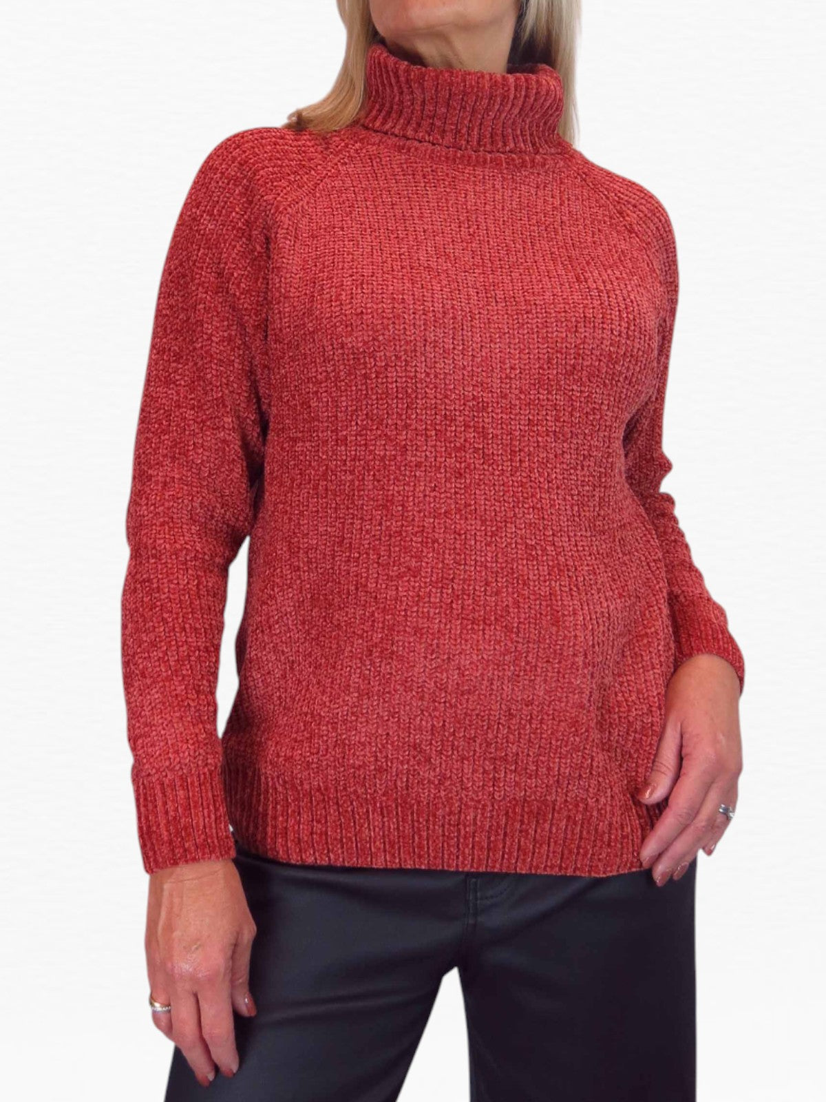 Long Sleeve Chenille Roll Neck Jumper Rust