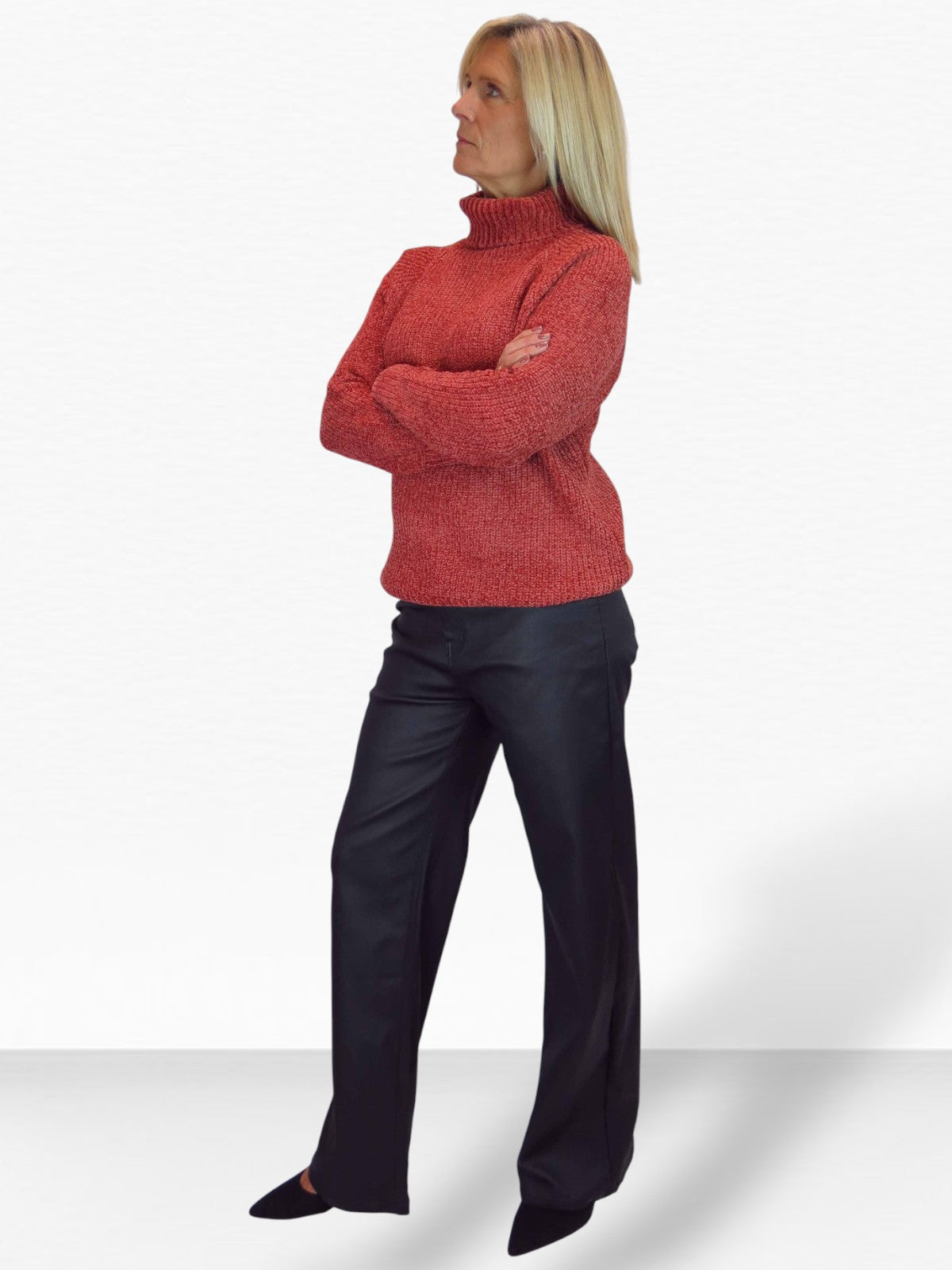 Long Sleeve Chenille Roll Neck Jumper Rust