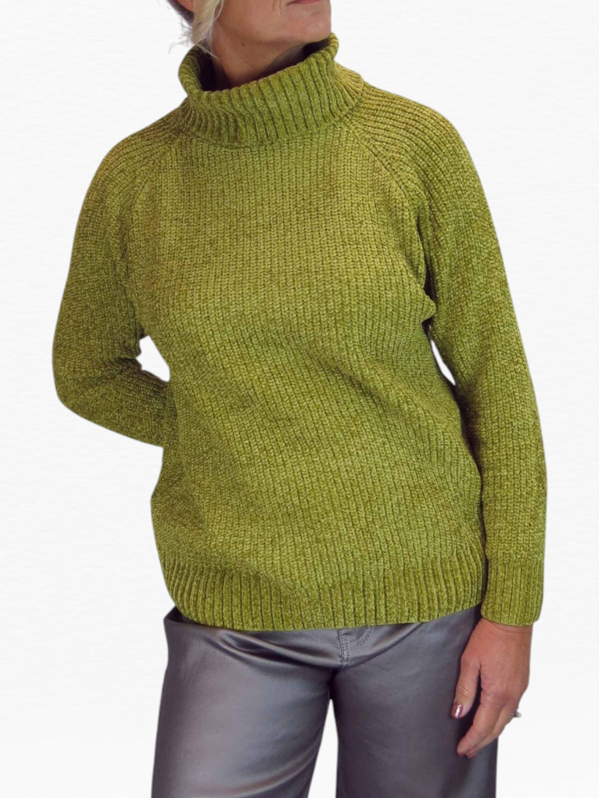 Long Sleeve Chenille Roll Neck Jumper Lime Green