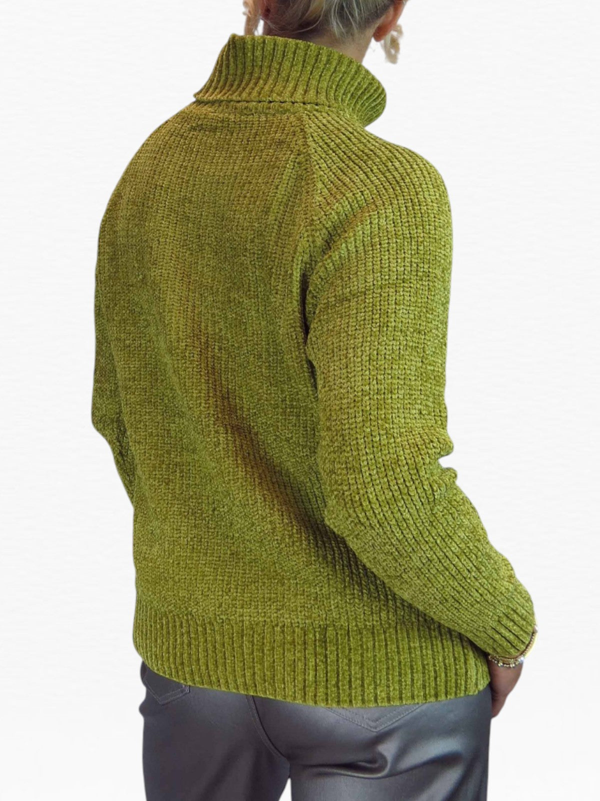 Long Sleeve Chenille Roll Neck Jumper Lime Green