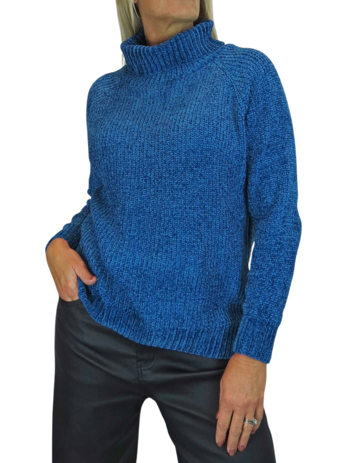 Long Sleeve Chenille Roll Neck Jumper Blue
