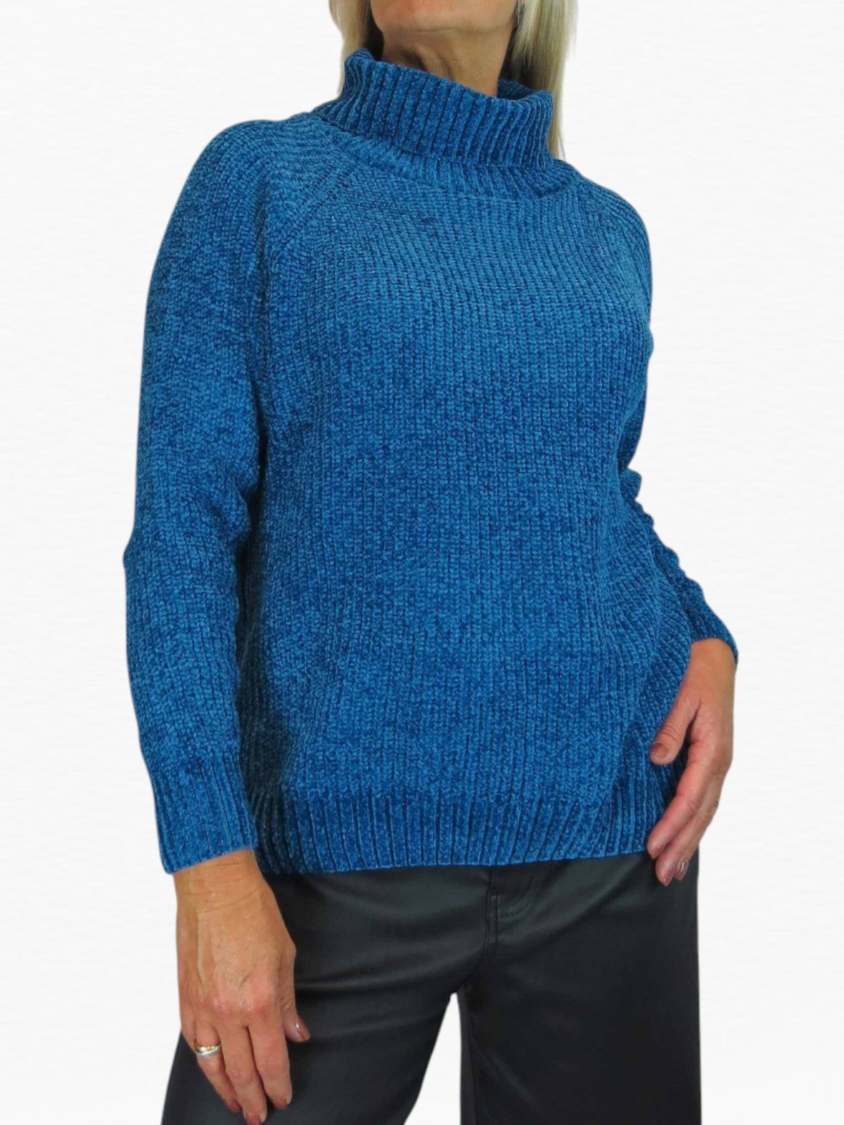 Long Sleeve Chenille Roll Neck Jumper Blue