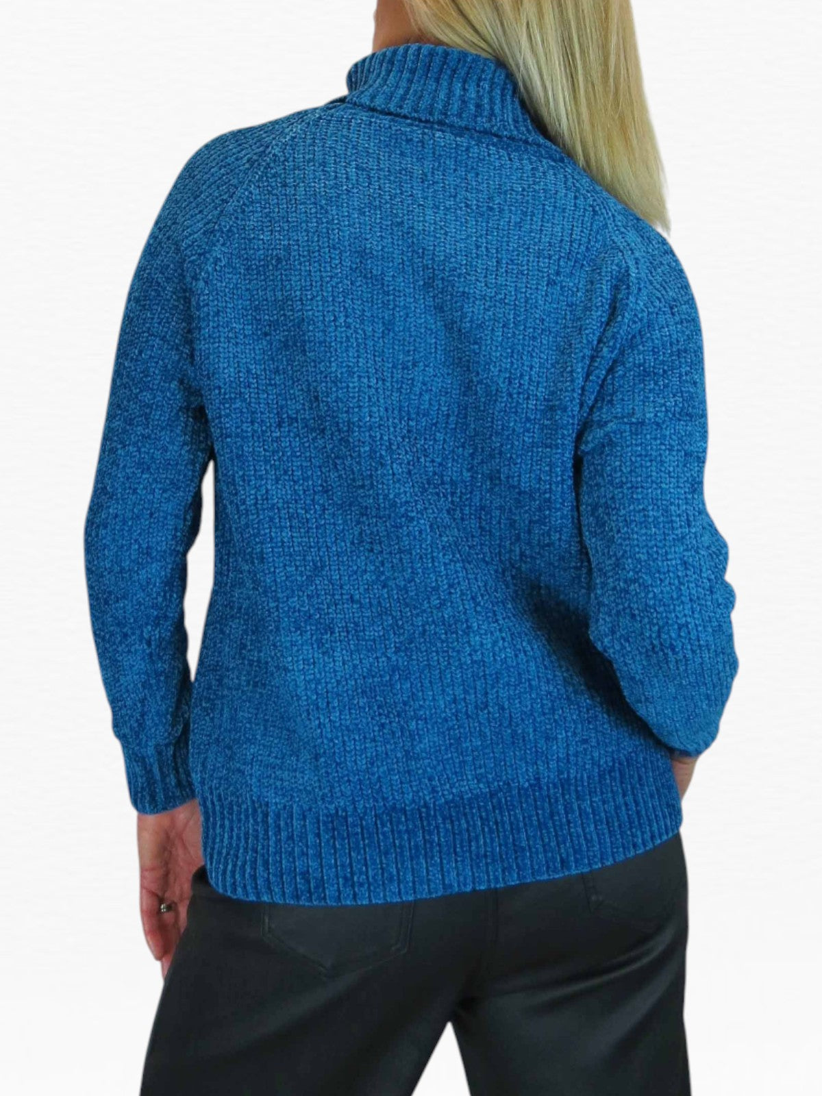 Long Sleeve Chenille Roll Neck Jumper Blue