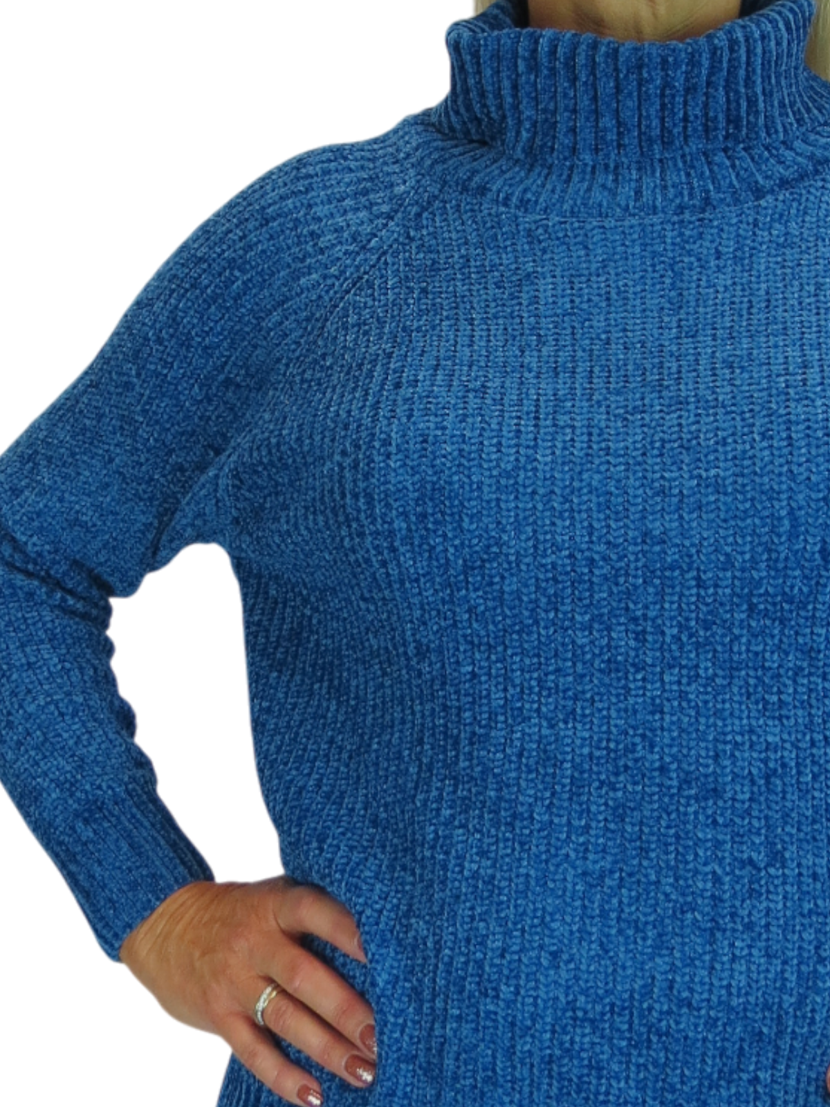 Long Sleeve Chenille Roll Neck Jumper Blue