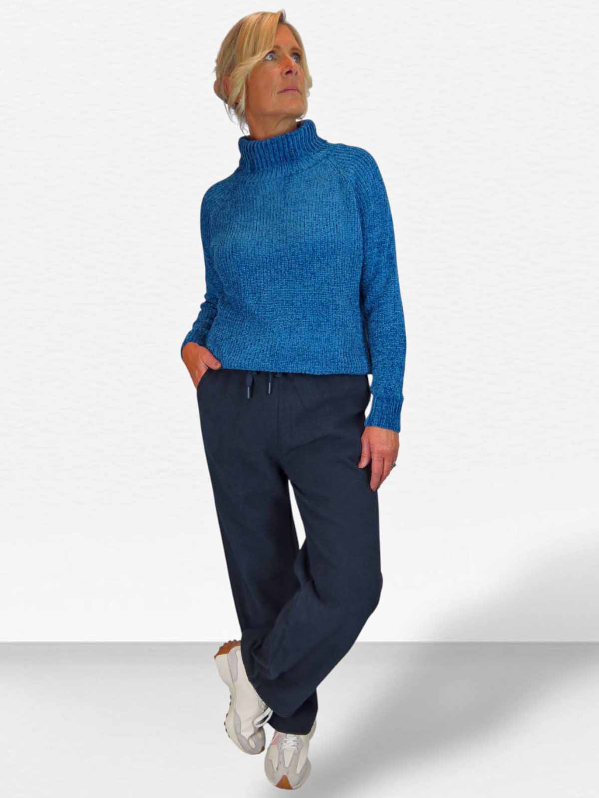 Long Sleeve Chenille Roll Neck Jumper Blue