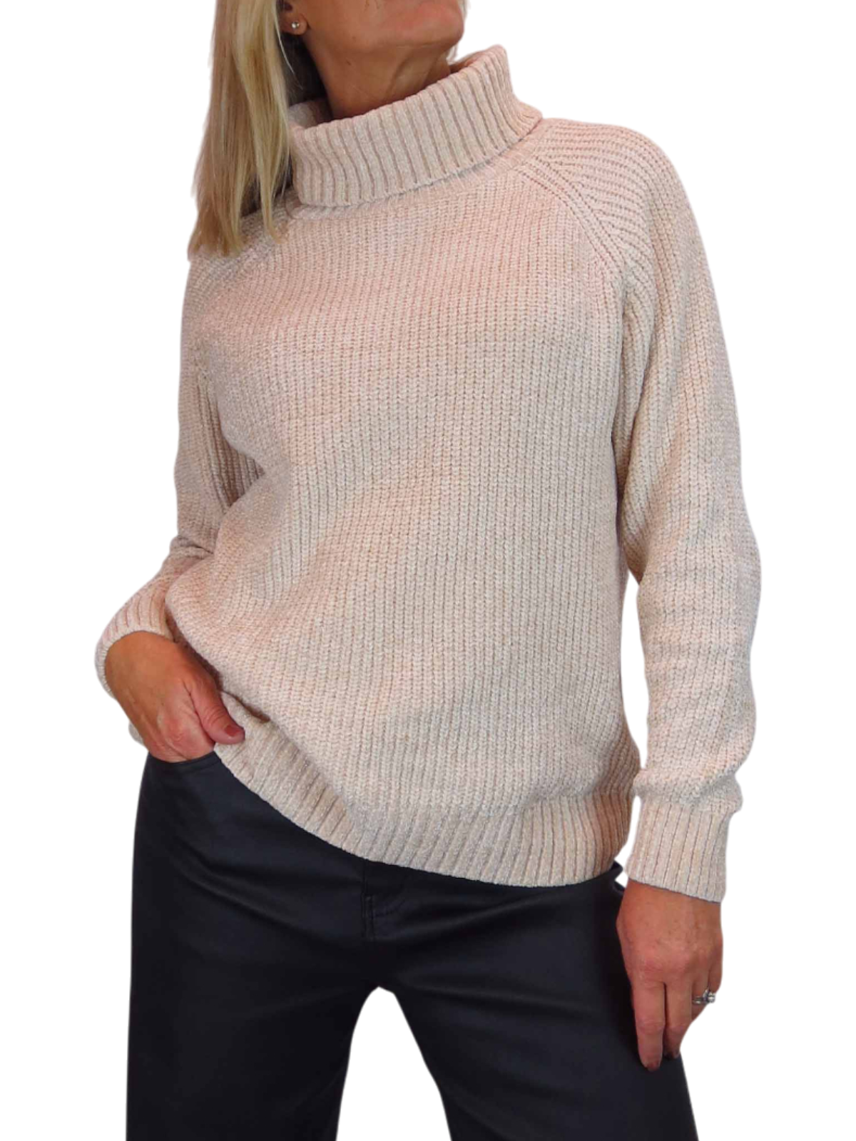 Long Sleeve Chenille Roll Neck Jumper Beige