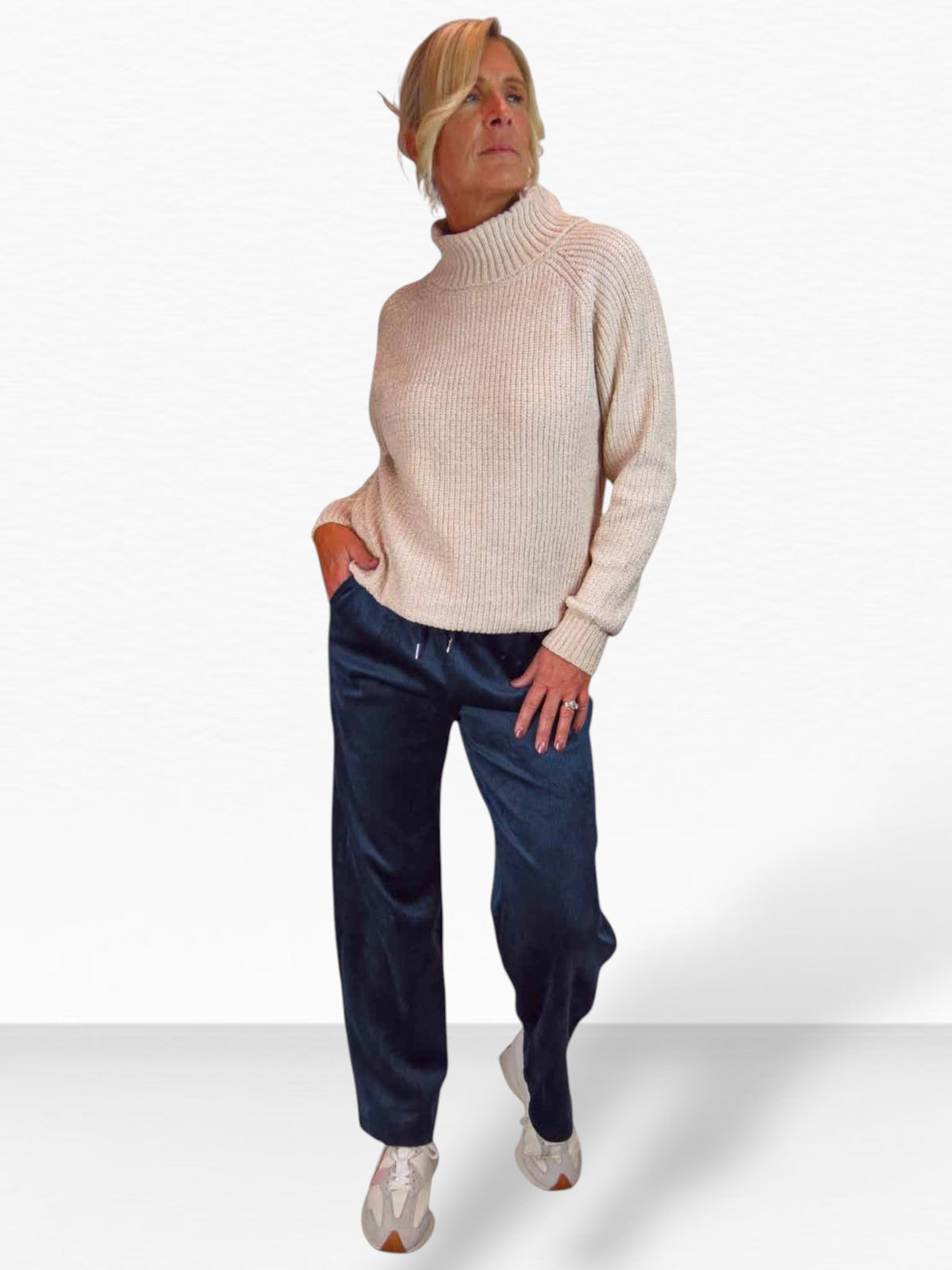 Long Sleeve Chenille Roll Neck Jumper Beige