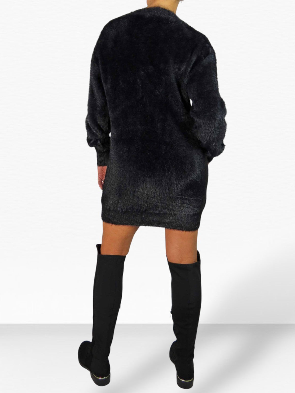 Long Sleeve V Neck Jumper Dress Black