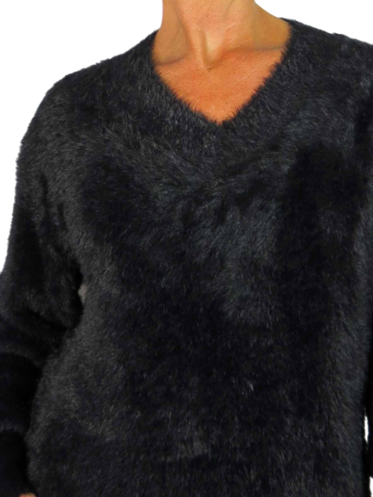 Long Sleeve V Neck Jumper Dress Black