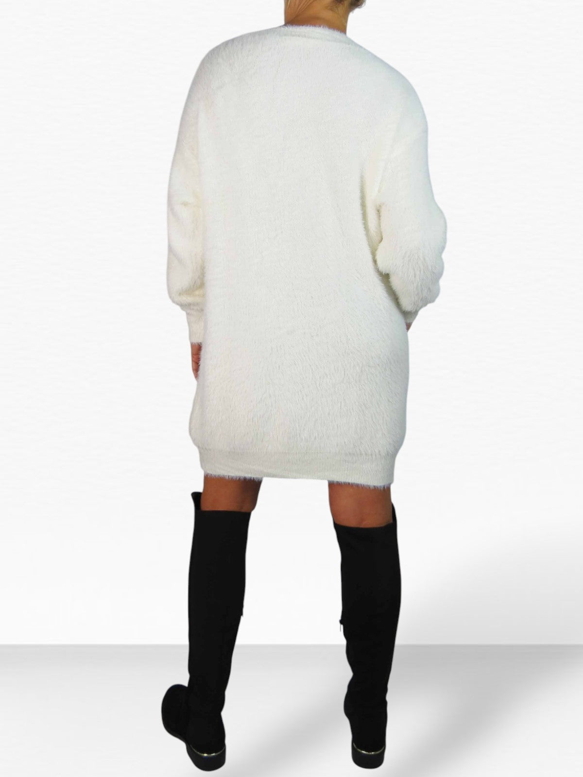 Long Sleeve V Neck Jumper Dress Cream