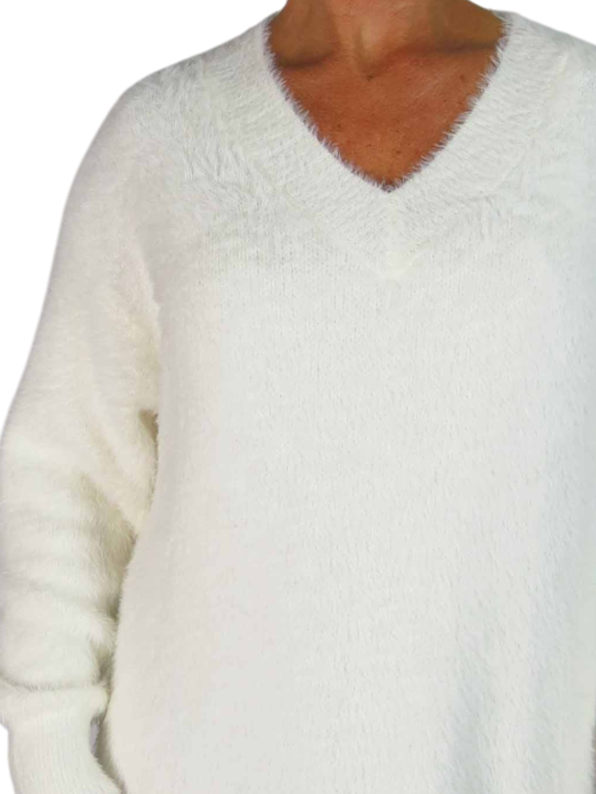 Long Sleeve V Neck Jumper Dress Cream