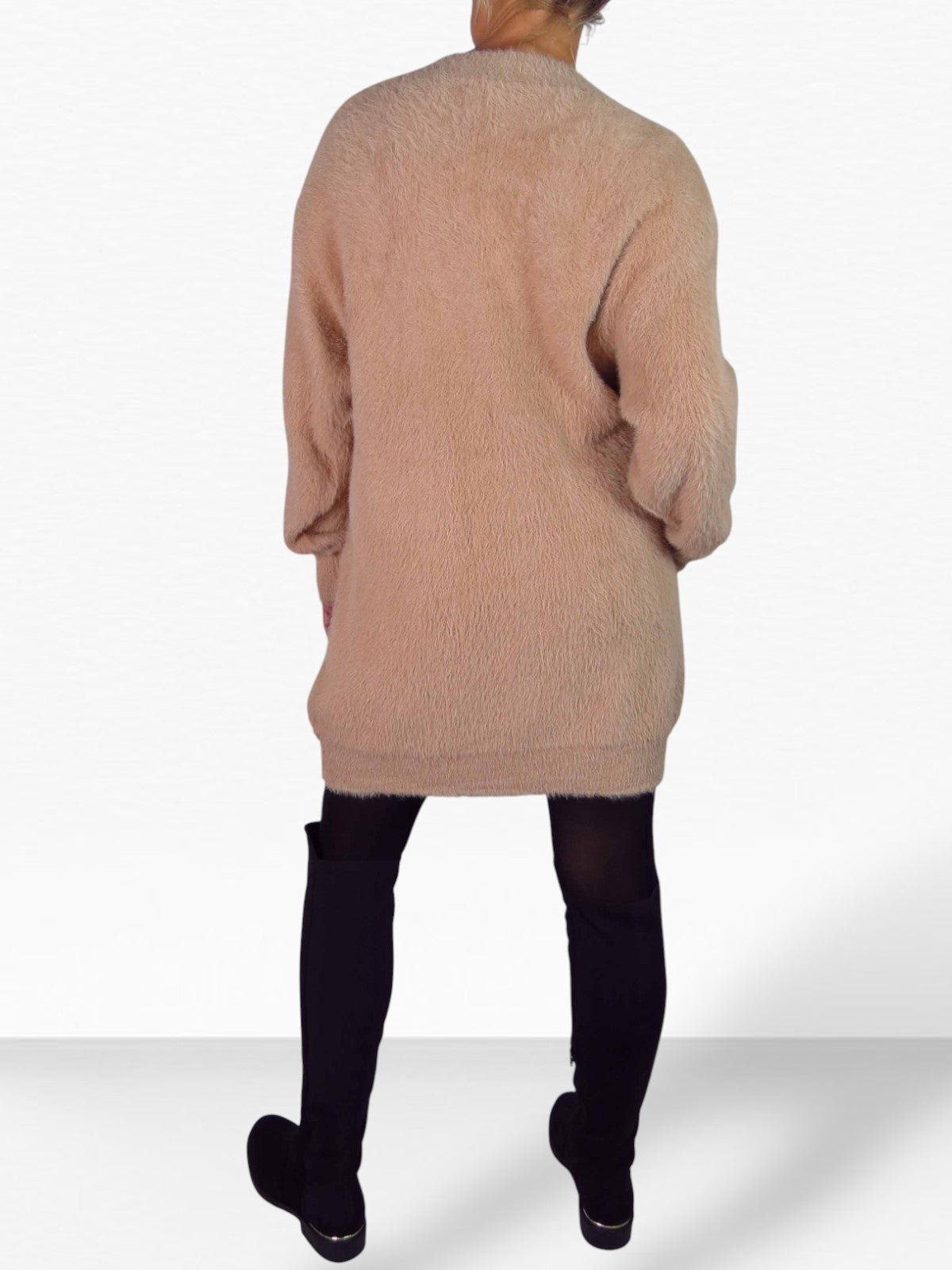 Long Sleeve V Neck Jumper Dress Beige