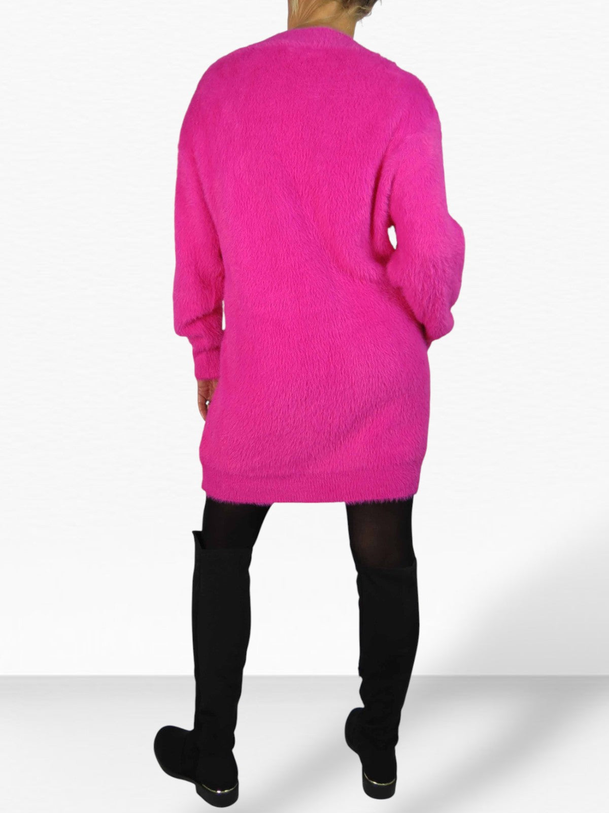 Long Sleeve V Neck Jumper Dress Pink