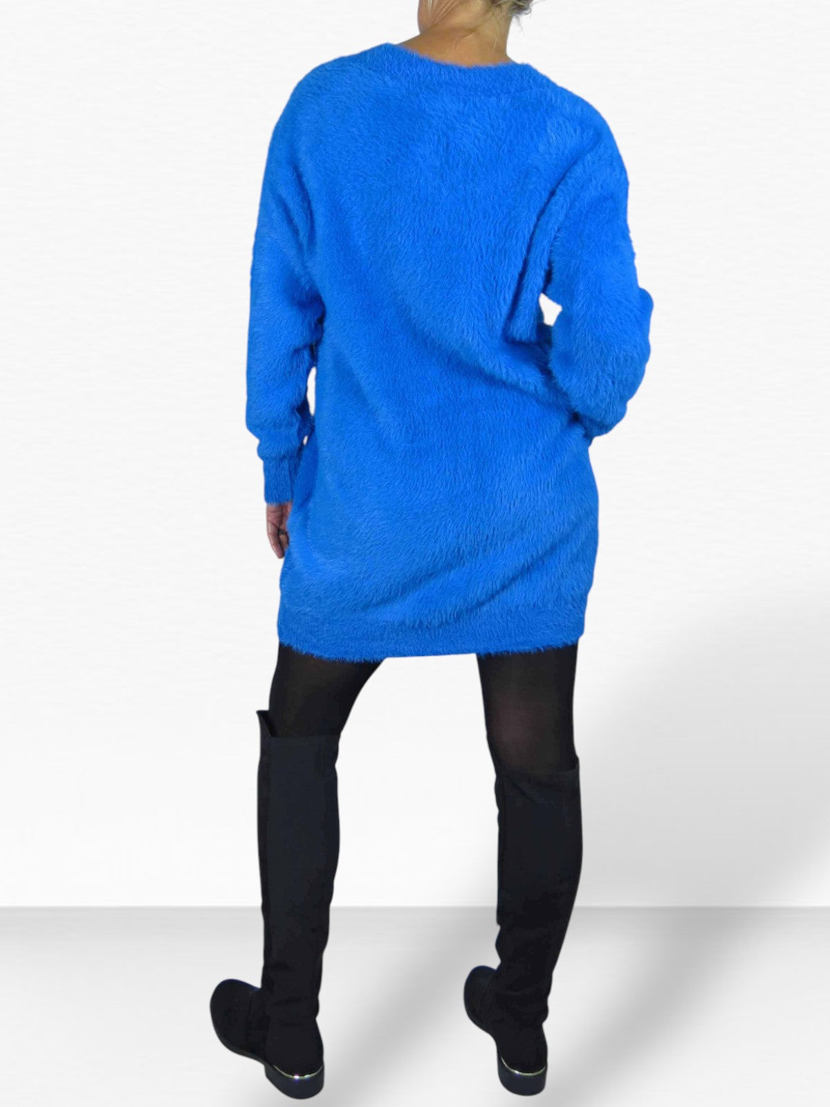 Long Sleeve V Neck Jumper Dress Blue